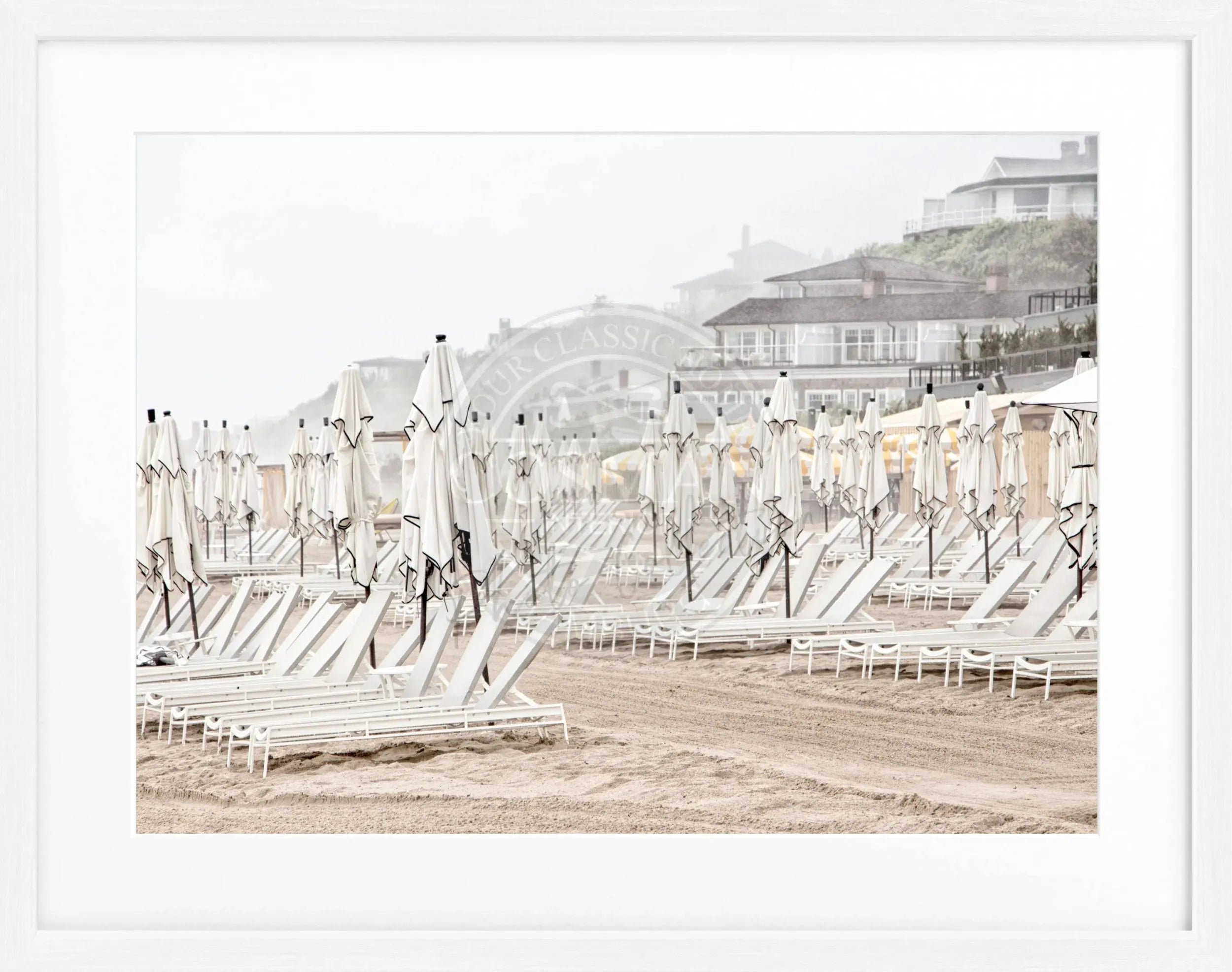 Schwarz-weiß Poster mit Rahmen, Hamptons Long Island ‚Beach‘, Cosman-Photocollection, 31x25cm, dekoratives Wandbild