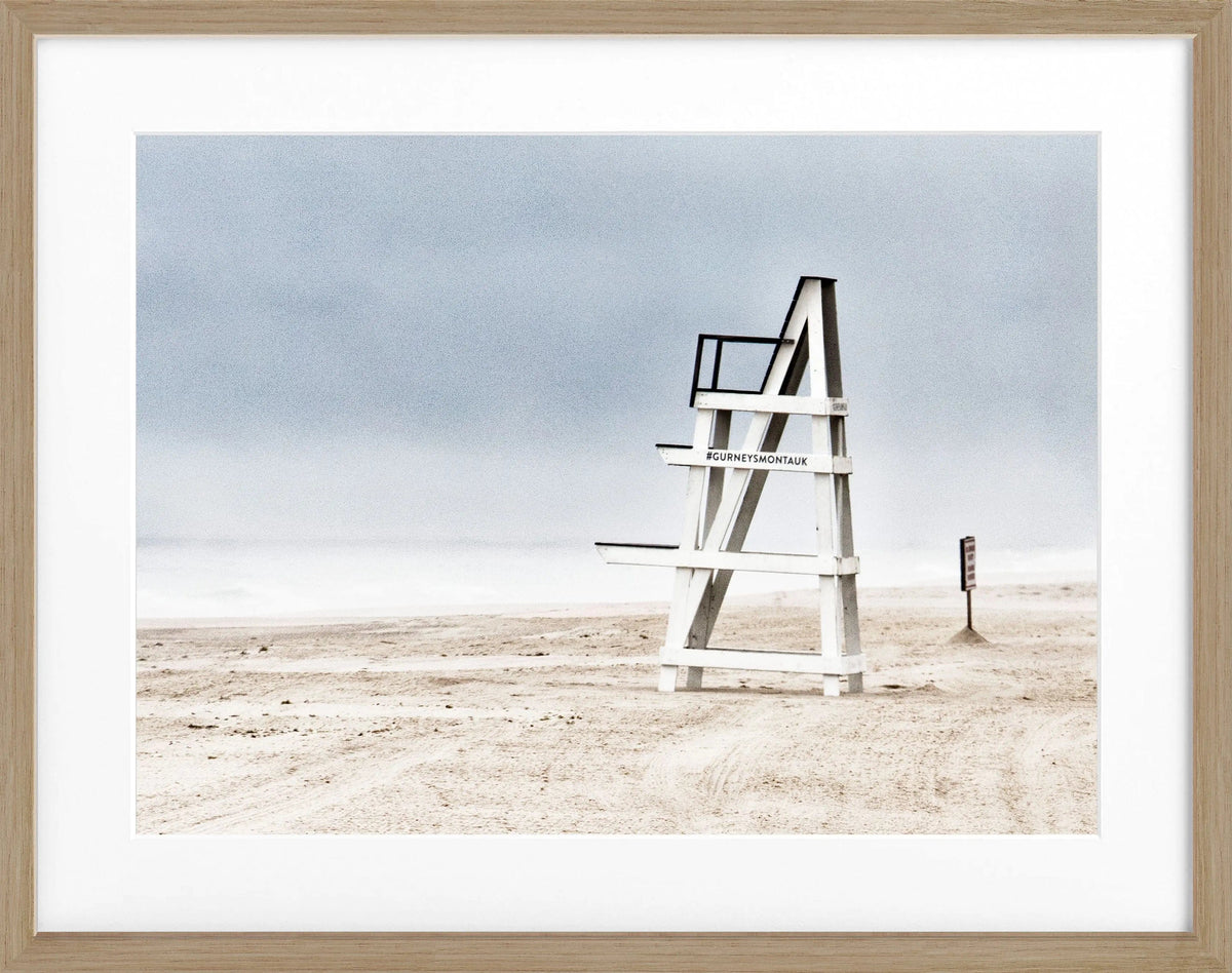 Schwarz-weiß Poster mit Rahmen von Hamptons Long Island ’Beach’ von Cosman-Photocollection, 31x25 cm, Strandmotiv.