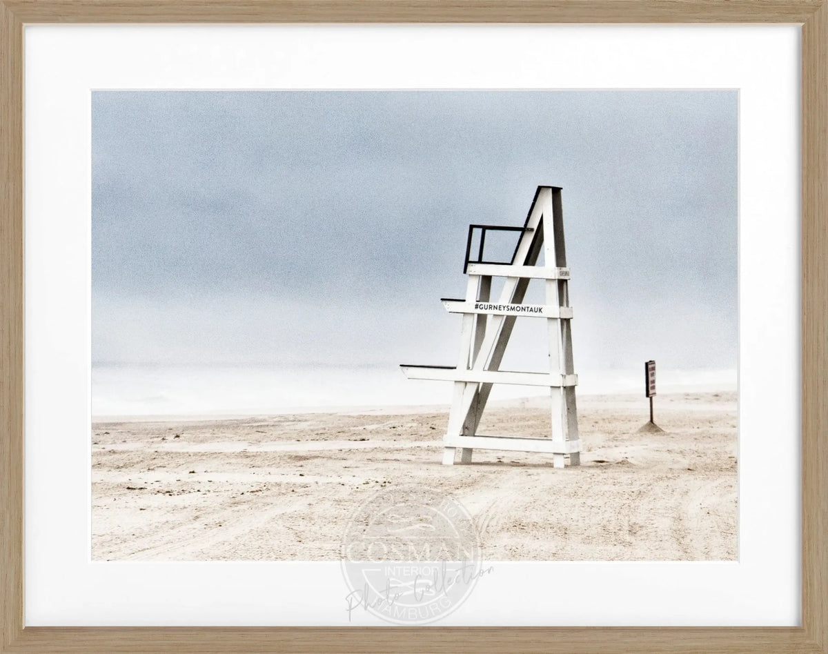 Schwarz-weiß Poster mit Rahmen von Hamptons Long Island ’Beach’ von Cosman-Photocollection, 31x25 cm, Strandmotiv.