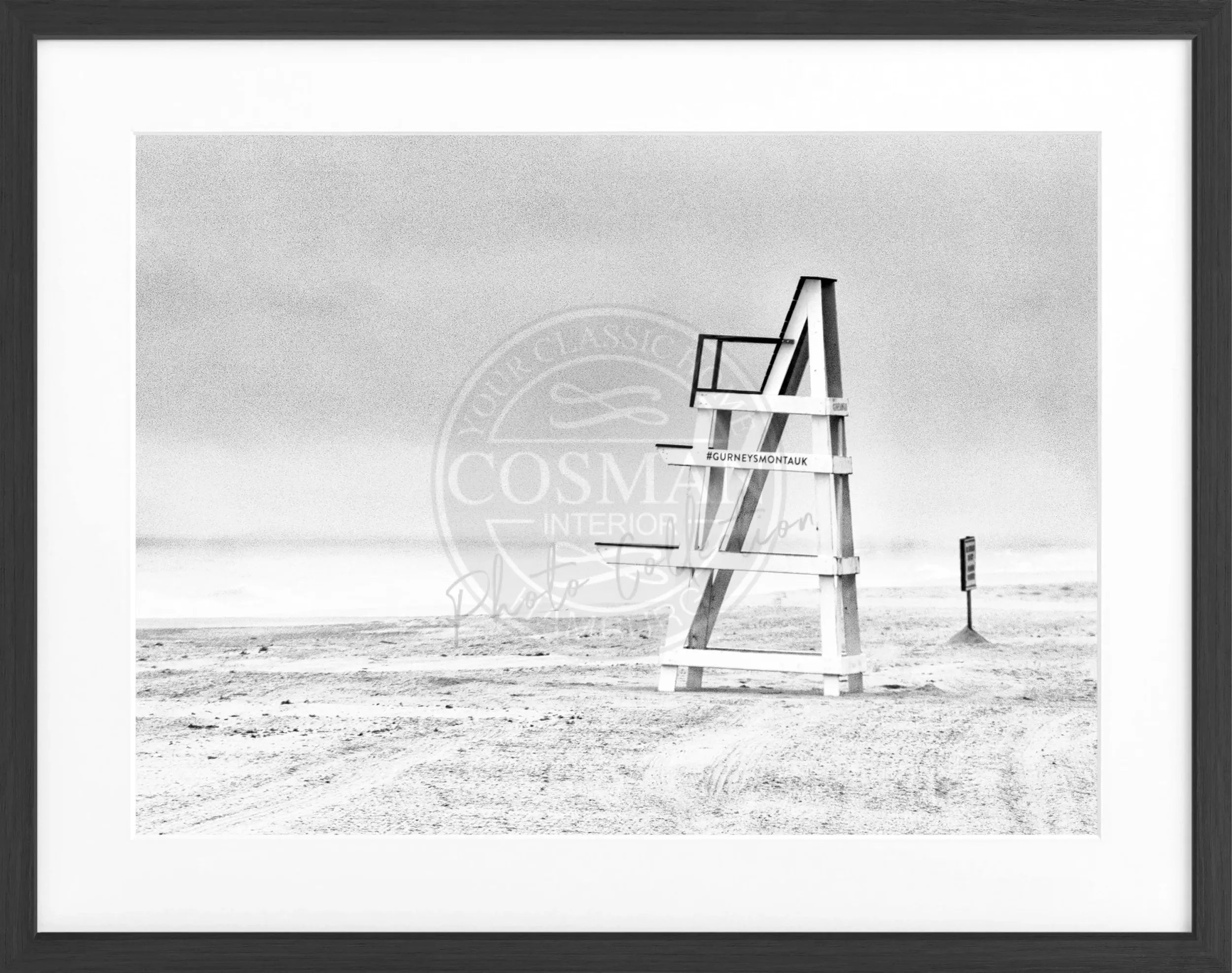Schwarz-weiß Poster mit Rahmen, Hamptons Long Island Strand, von Cosman-Photocollection, 31x25 cm, maritime Atmosphäre