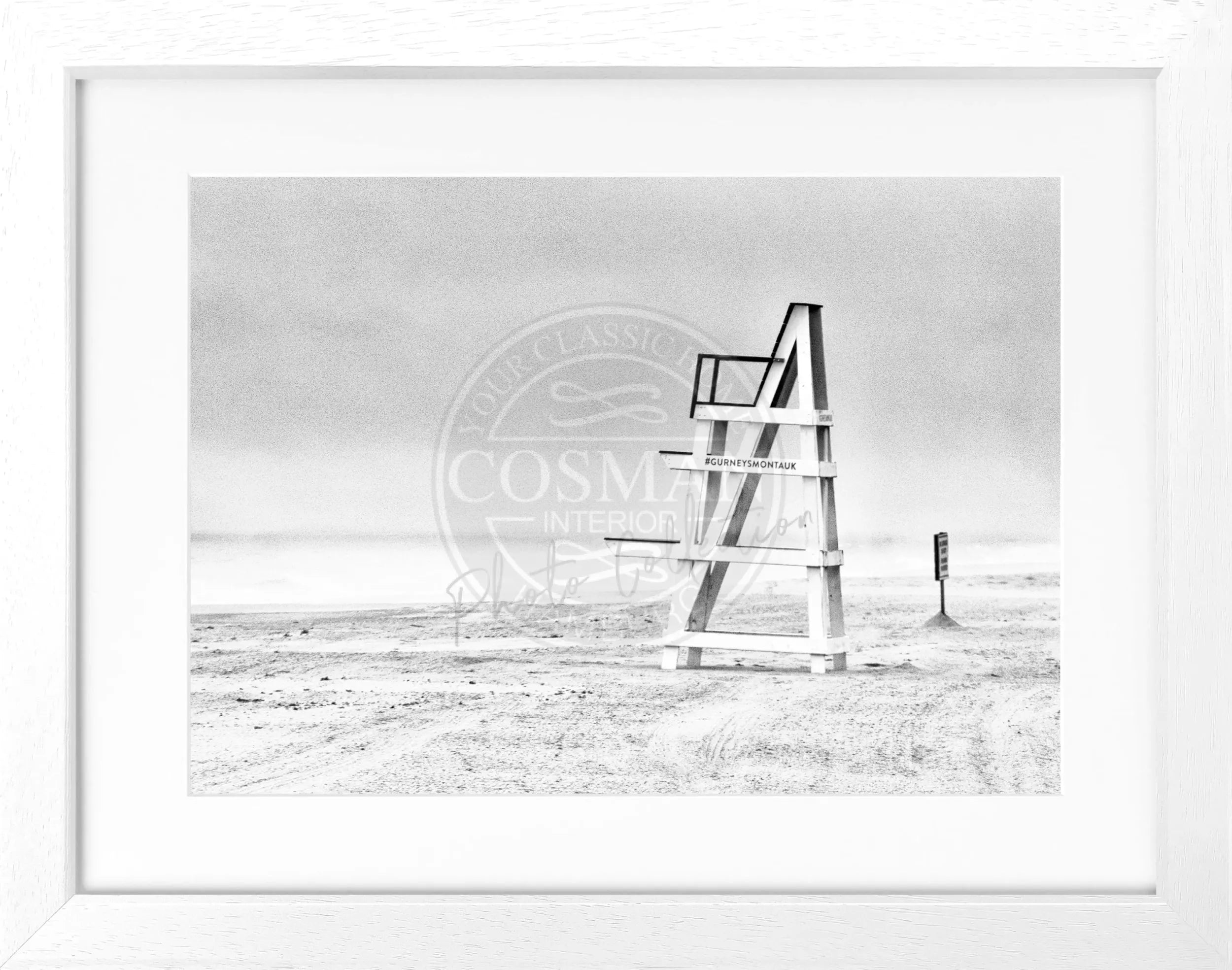 Schwarz-weiß Poster mit Rahmen, Hamptons Long Island Beach Motiv, 31x25 cm, von Cosman-Photocollection