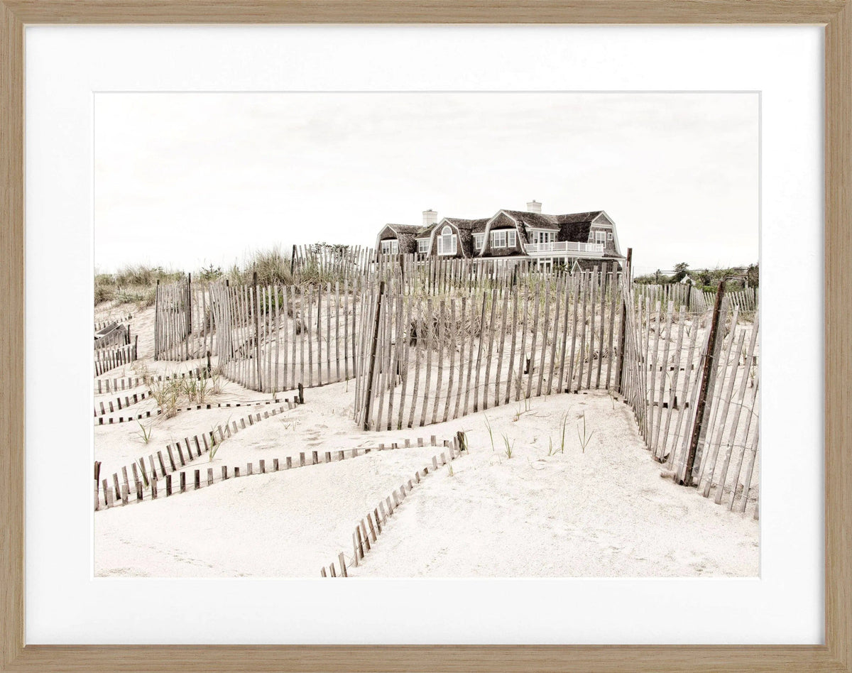 Schwarz-weiß Poster mit Rahmen, Hamptons Long Island ’Beach House’ von Cosman-Photocollection, 31x25cm, Meeresmotiv