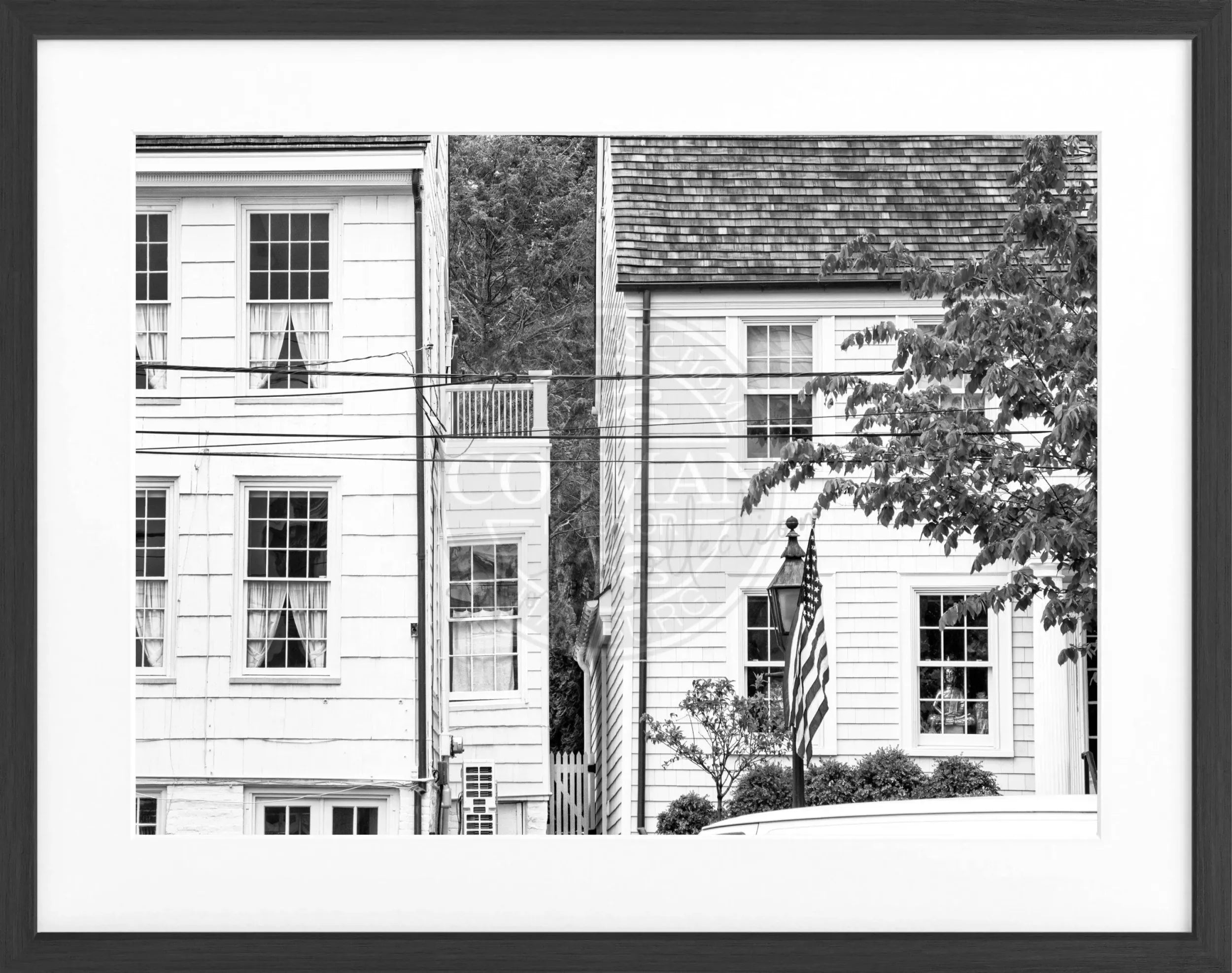 Schwarz-weiß Poster mit Rahmen, Hamptons Long Island Motiv, Cosman-Photocollection, 31x25cm, Wanddekoration