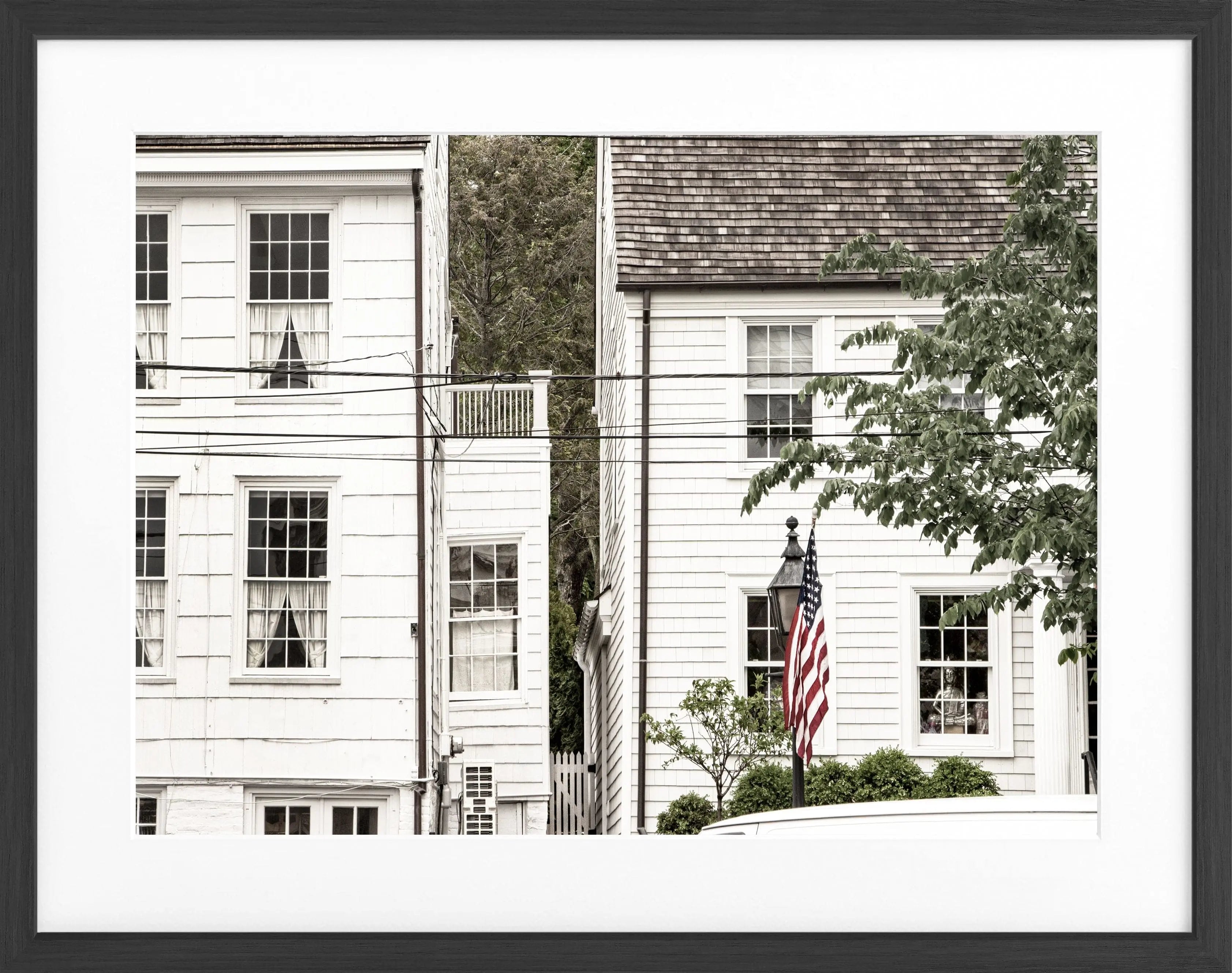 Schwarz-weiß Poster mit Rahmen, Hamptons Long Island, Cosman-Photocollection, 31x25 cm, Wanddekoration