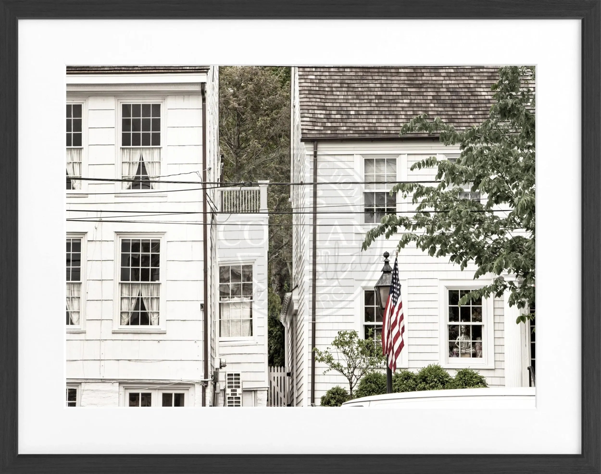 Schwarz-weiß Poster mit Rahmen, Hamptons Long Island Motiv, von Cosman-Photocollection, 31x25 cm, stilvoller Wanddekoration