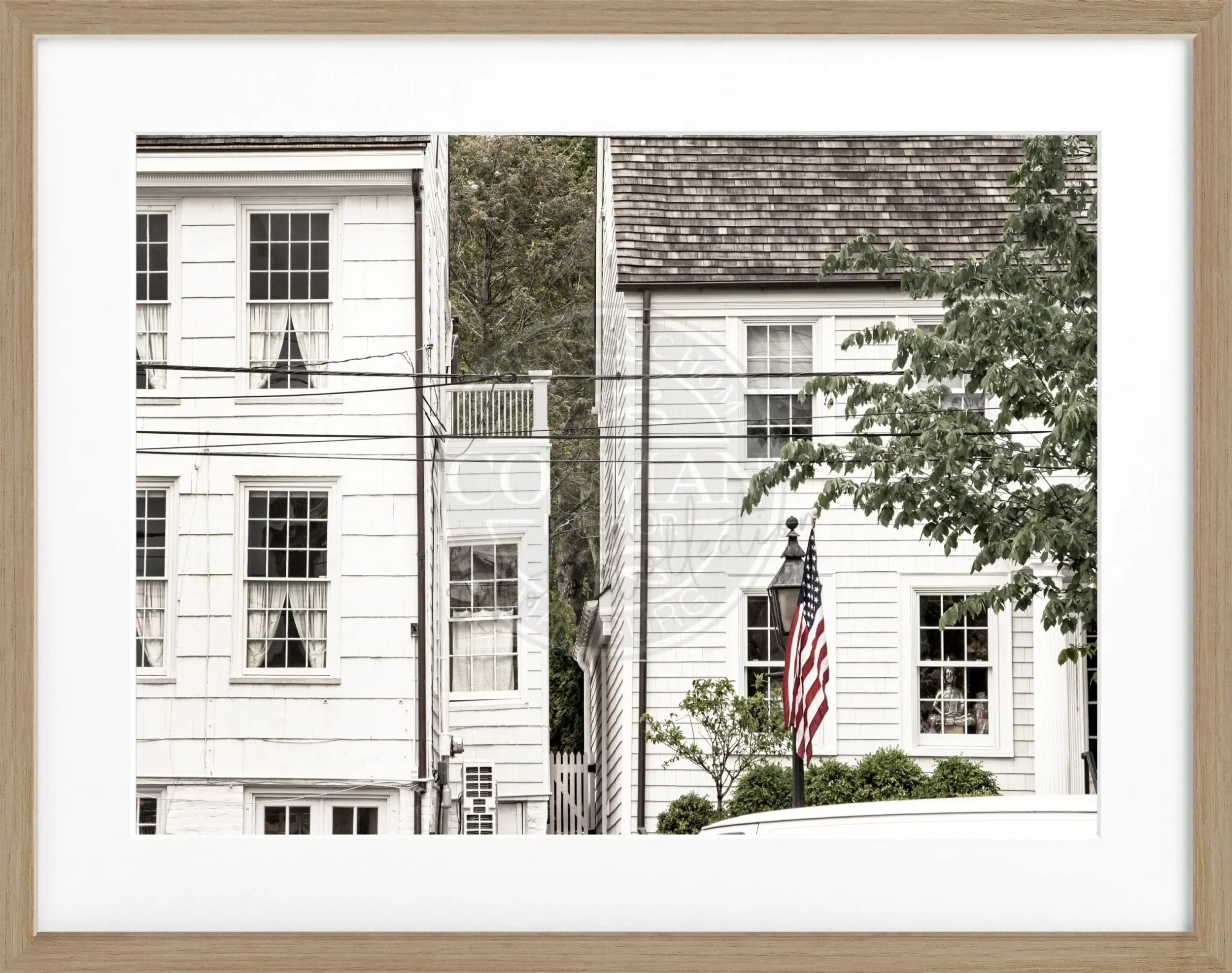 Schwarz-weiß Poster mit Rahmen, Hamptons Long Island, Cosman-Photocollection, 31cm x 25cm, Wanddekoration