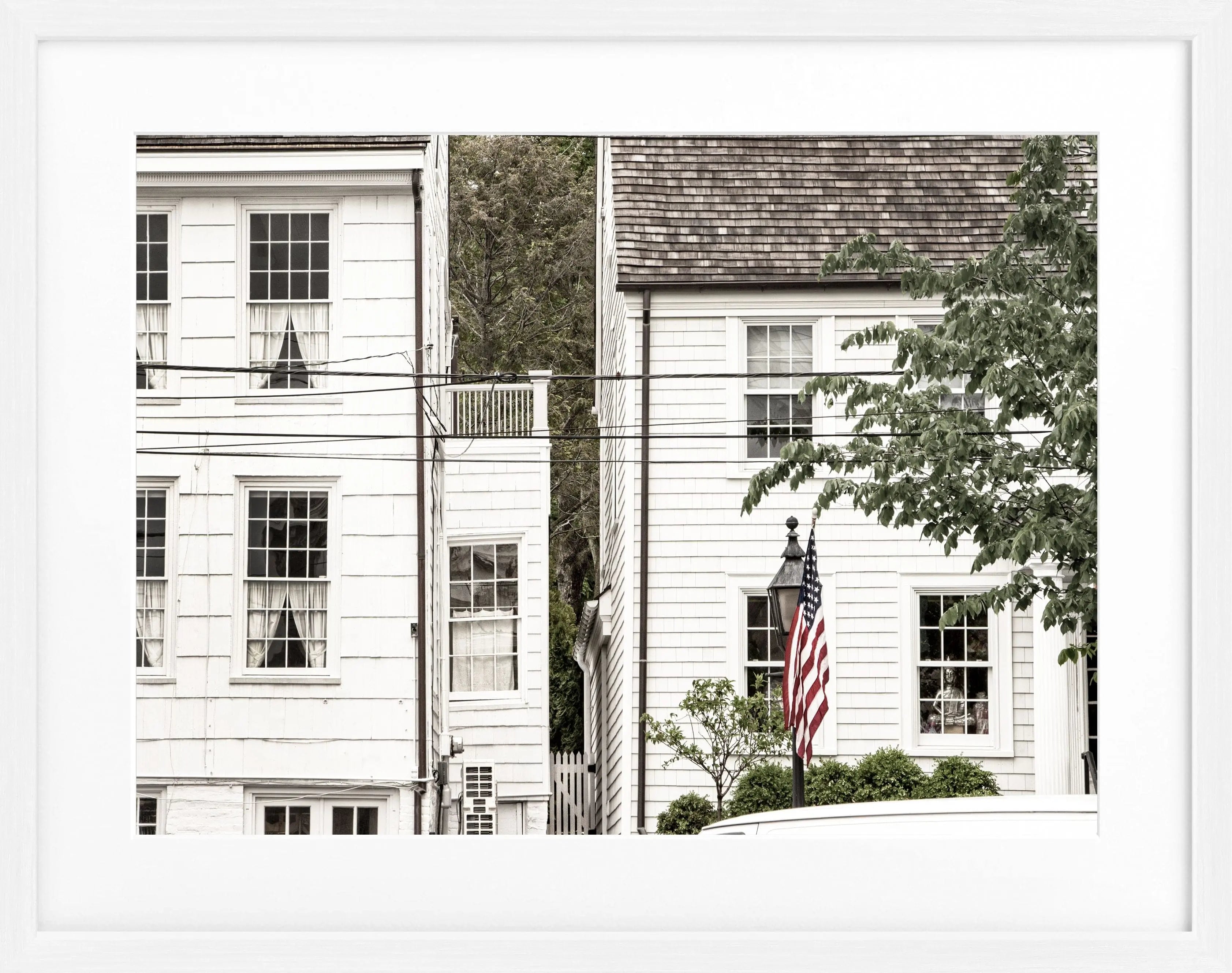 Schwarz-weiß Poster mit Rahmen von Hamptons Long Island, 31x25 cm, von Cosman-Photocollection, Wandbild mit Meer und Strand.