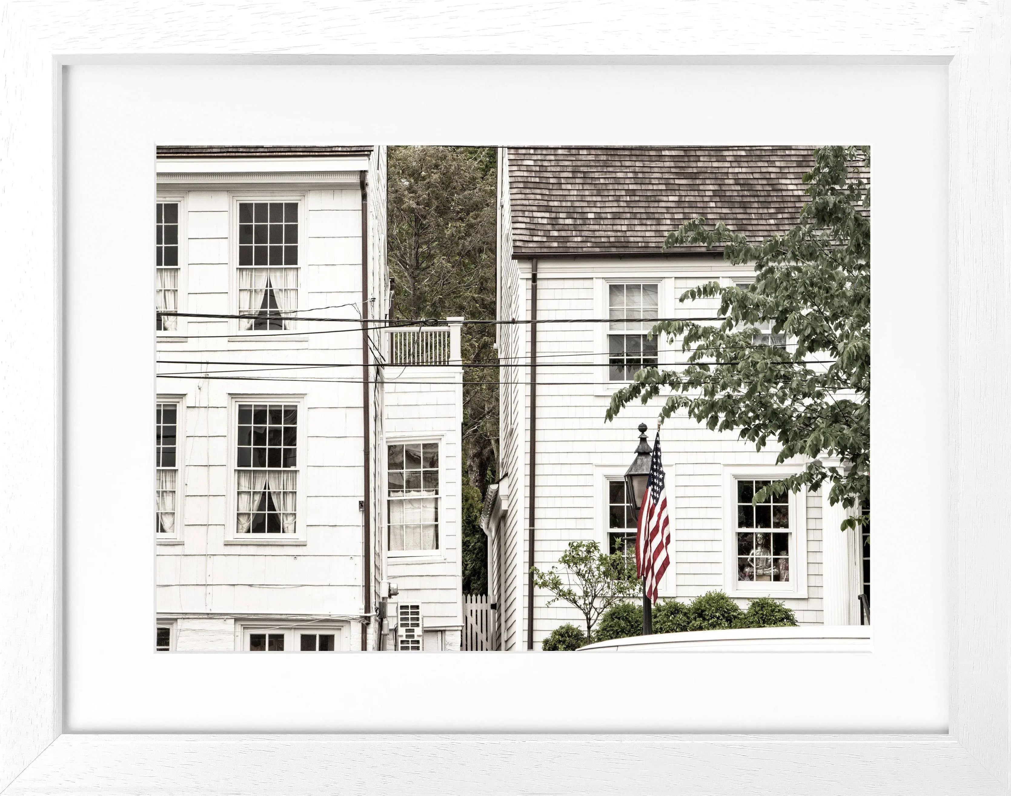 Schwarz-weiß Poster mit Rahmen von Cosman-Photocollection, Hamptons Long Island, 31x25 cm, stilvolles Wandbild