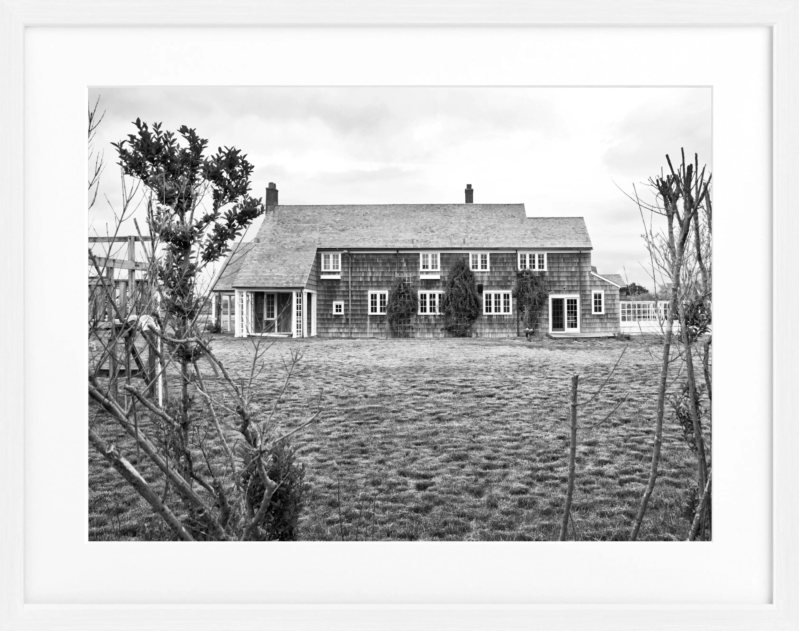 Schwarz-weißer Poster mit Rahmen, Hamptons Long Island Haus, Cosman-Photocollection, 31x25cm, Wanddekoration