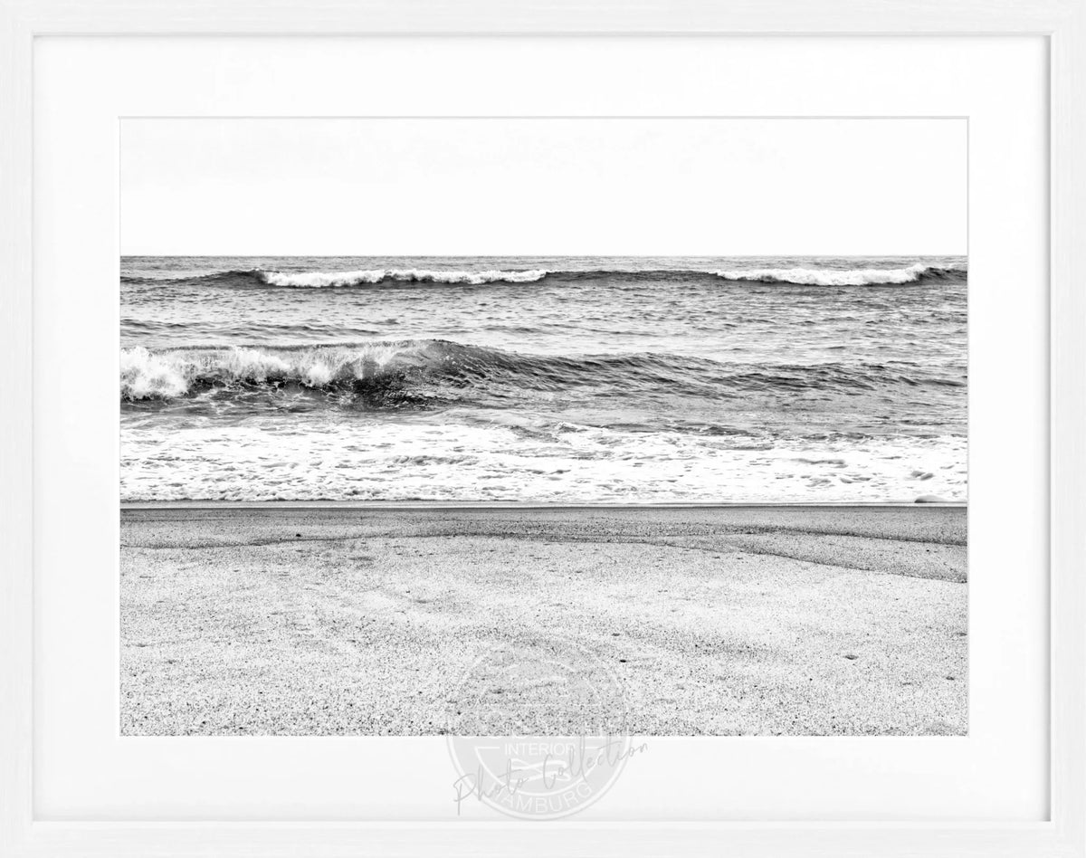 Schwarz-weiß Poster mit Rahmen, Hamptons Long Island Ocean von Cosman-Photocollection, 31x25 cm, elegantes Meeresmotiv