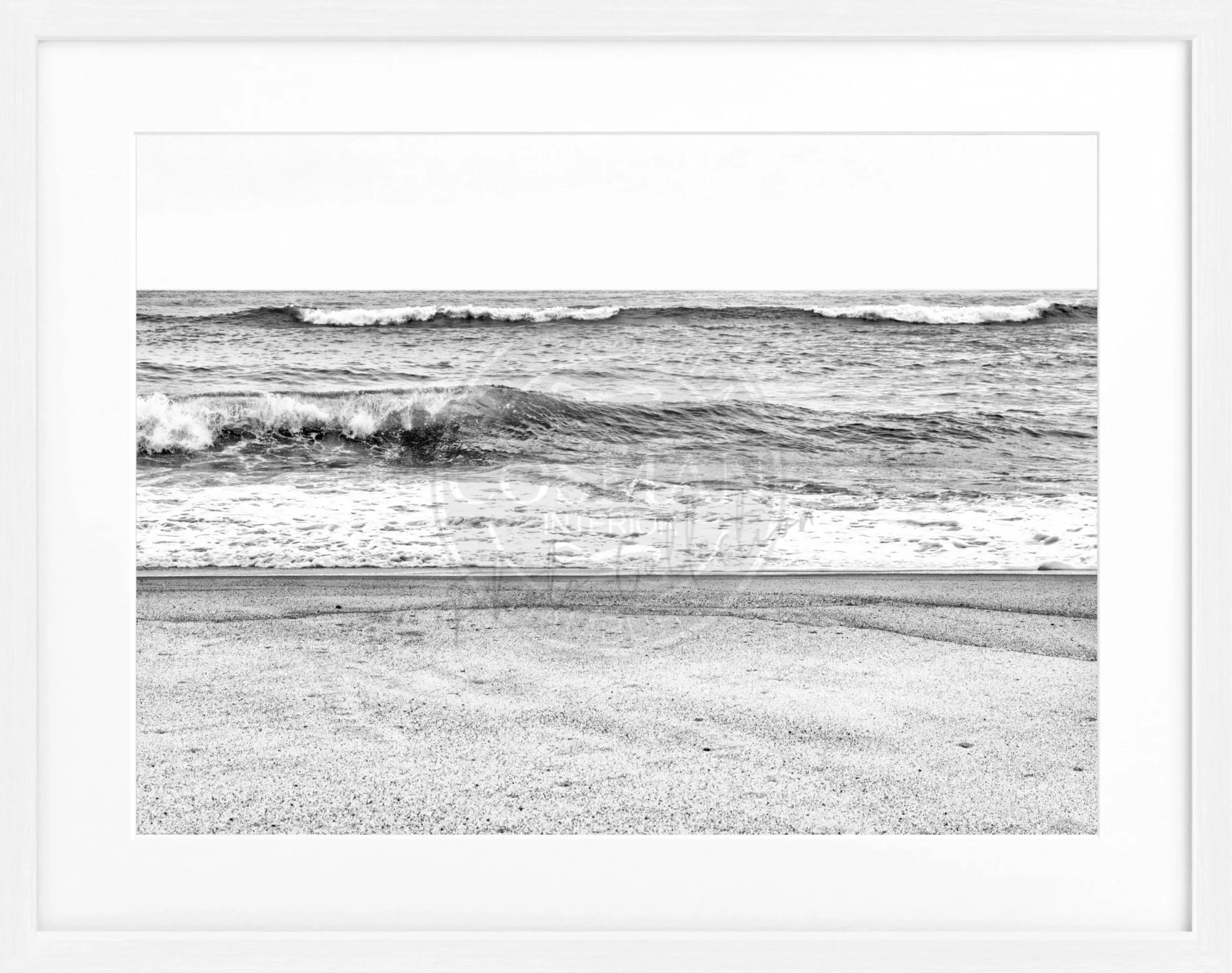 Schwarz-weiß Poster mit Rahmen, Hamptons Long Island Ocean von Cosman-Photocollection, 31x25 cm, elegantes Meeresmotiv