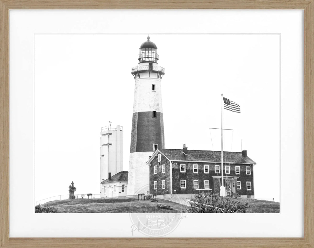 Schwarz-weiß Poster mit Rahmen, Hamptons Montauk Lighthouse Motiv, von Cosman-Photocollection, 31x25 cm