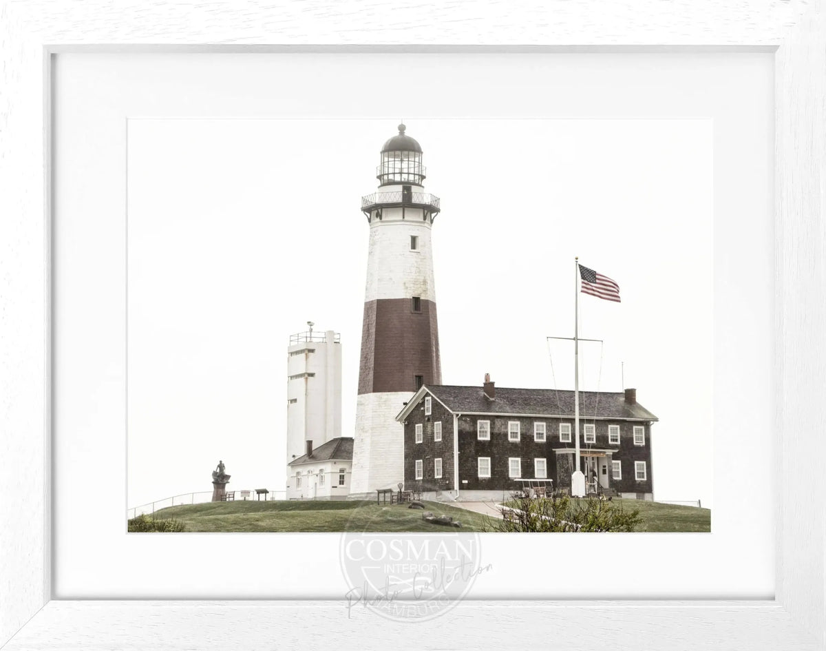 Schwarz-weiß Poster mit Rahmen, Hamptons Montauk Leuchtturm, von Cosman-Photocollection, 31x25 cm, Wanddekoration