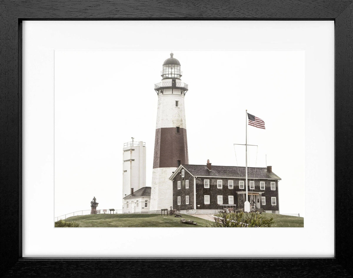 Schwarz-weiß Poster mit Rahmen, Hamptons Montauk Leuchtturm, Cosman-Photocollection, 31x25cm, dekoratives Wandbild
