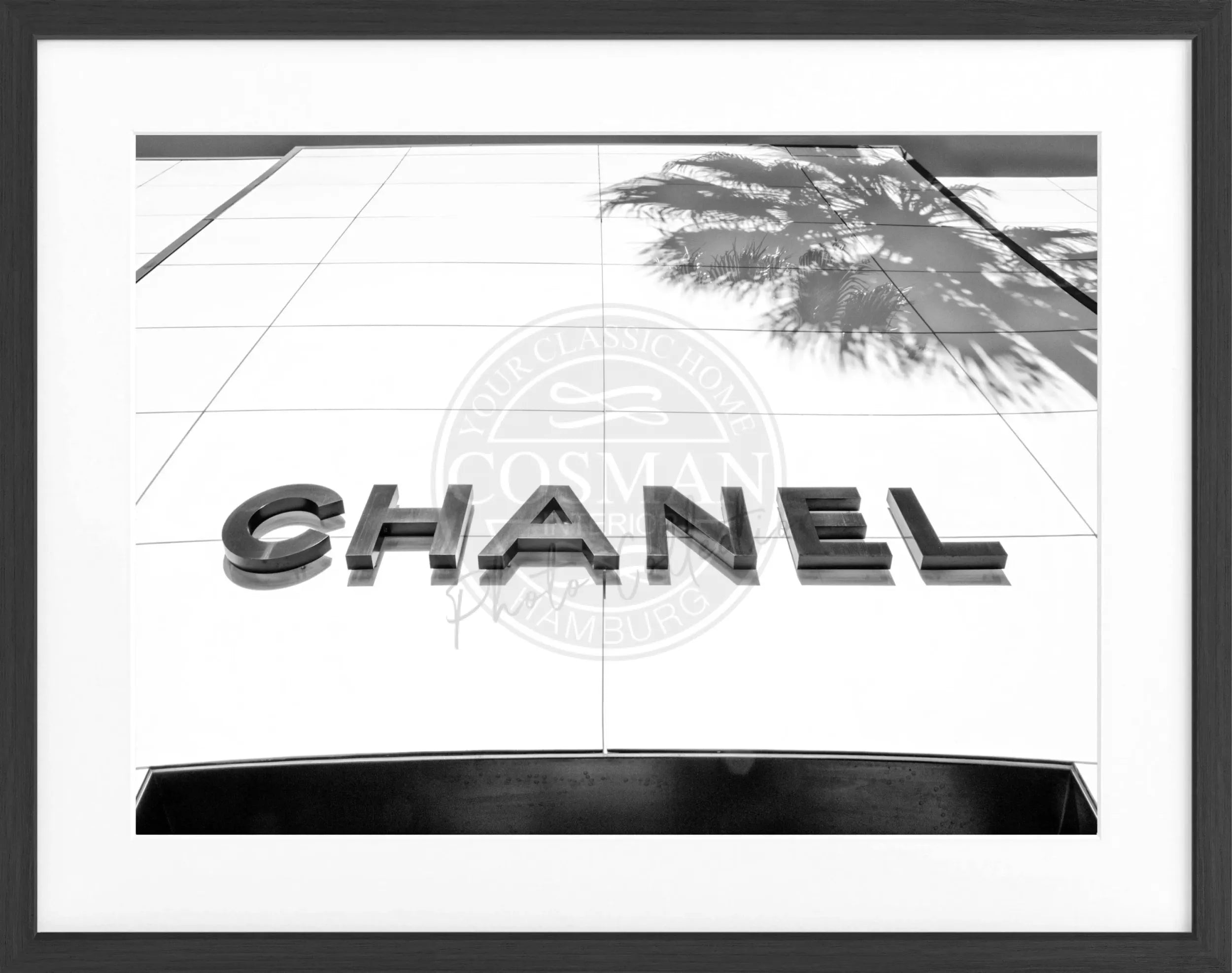 Schwarz-weiß Poster mit Rahmen, Kalifornien Beverly Hills, Chanel-Motiv, von Cosman-Photocollection, 31x25 cm