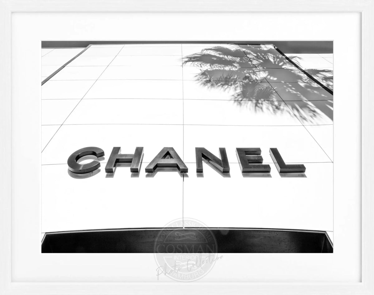 Schwarz-weiß Poster mit Rahmen, Kalifornien Beverly Hills, mit Chanel-Logo, von Cosman-Photocollection, 31x25 cm