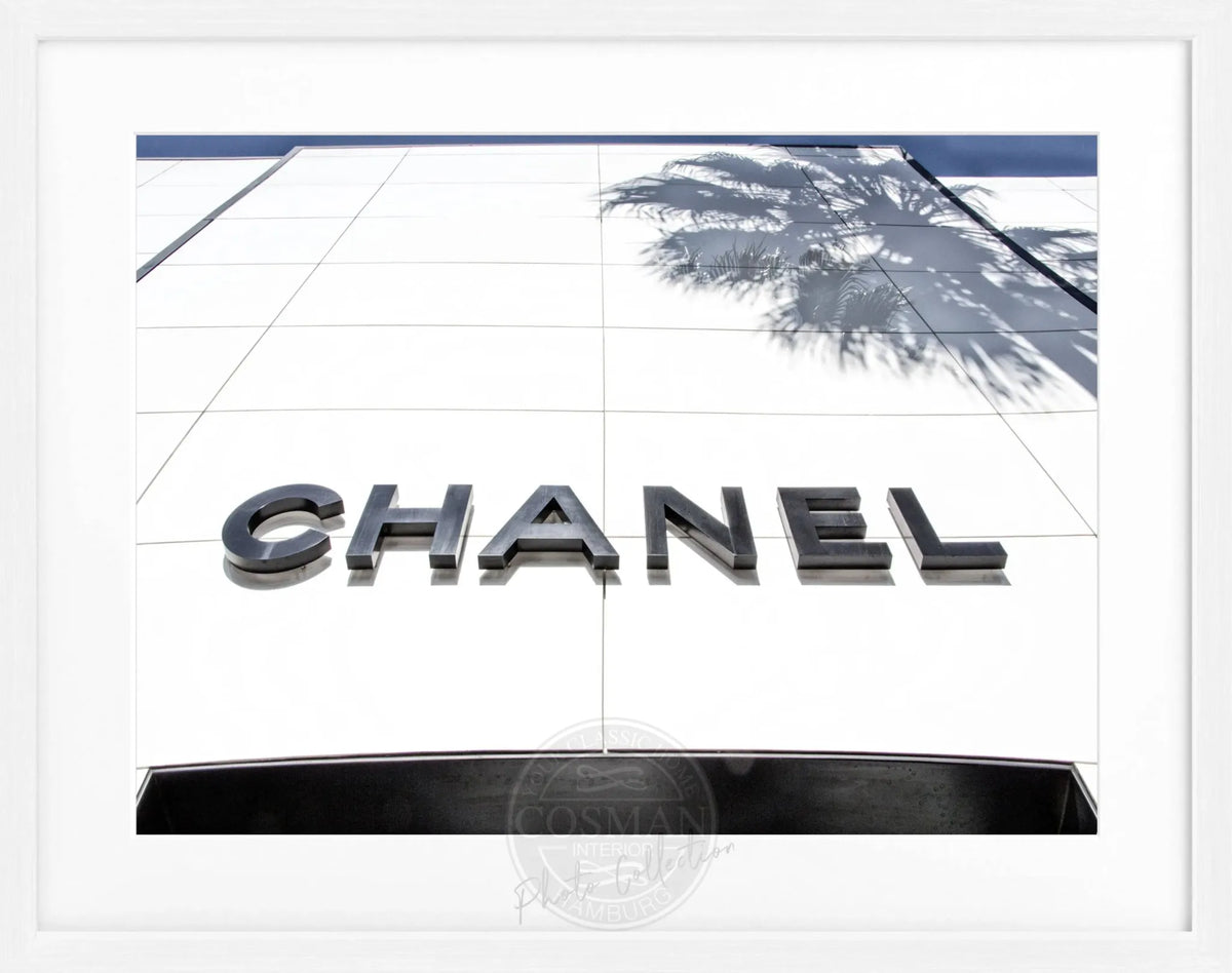 Schwarz-weiß Poster mit Rahmen, Kalifornien Beverly Hills und Chanel-Motiv, von Cosman-Photocollection, 31x25 cm