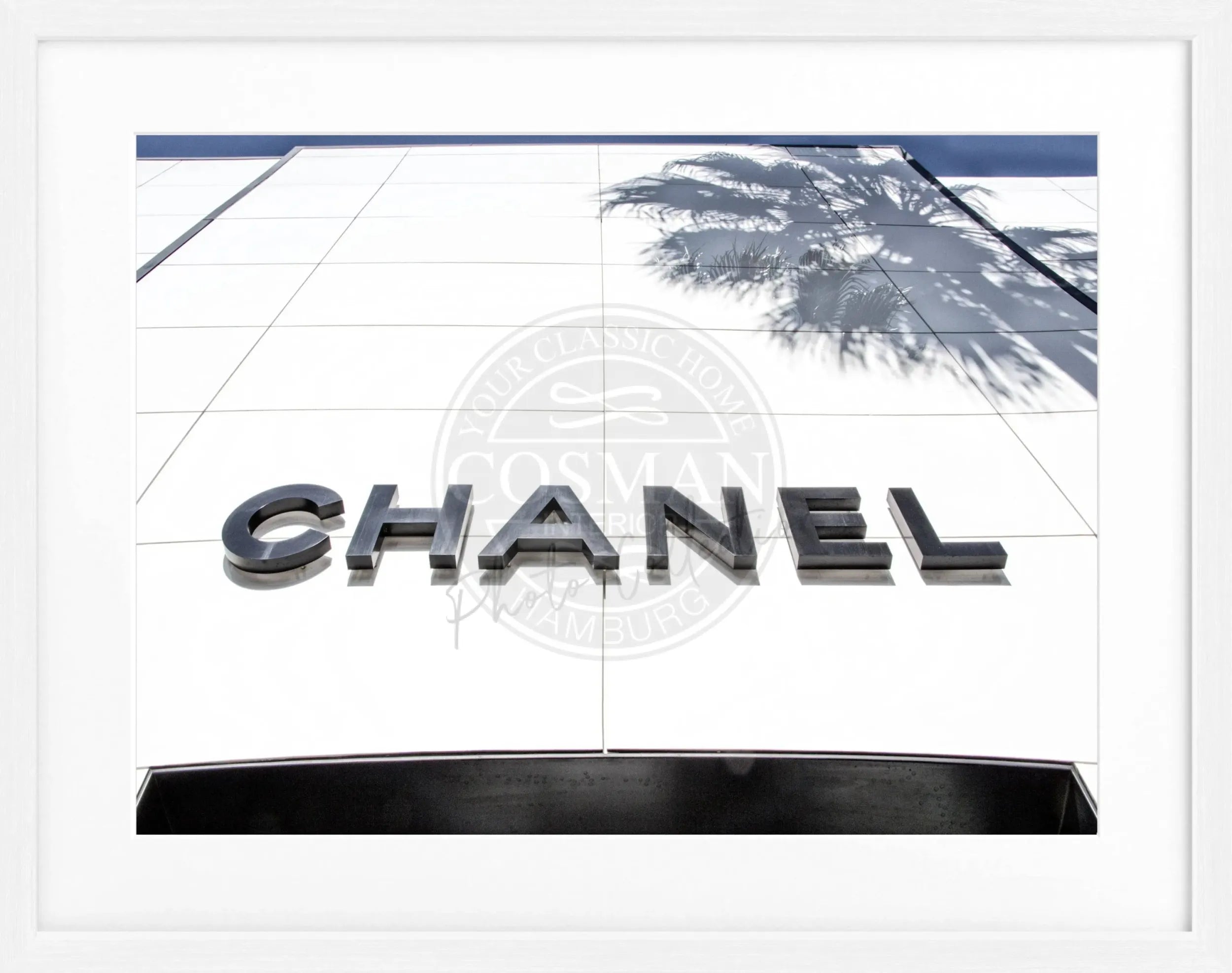 Schwarz-weiß Poster mit Rahmen, Kalifornien Beverly Hills und Chanel-Motiv, von Cosman-Photocollection, 31x25 cm