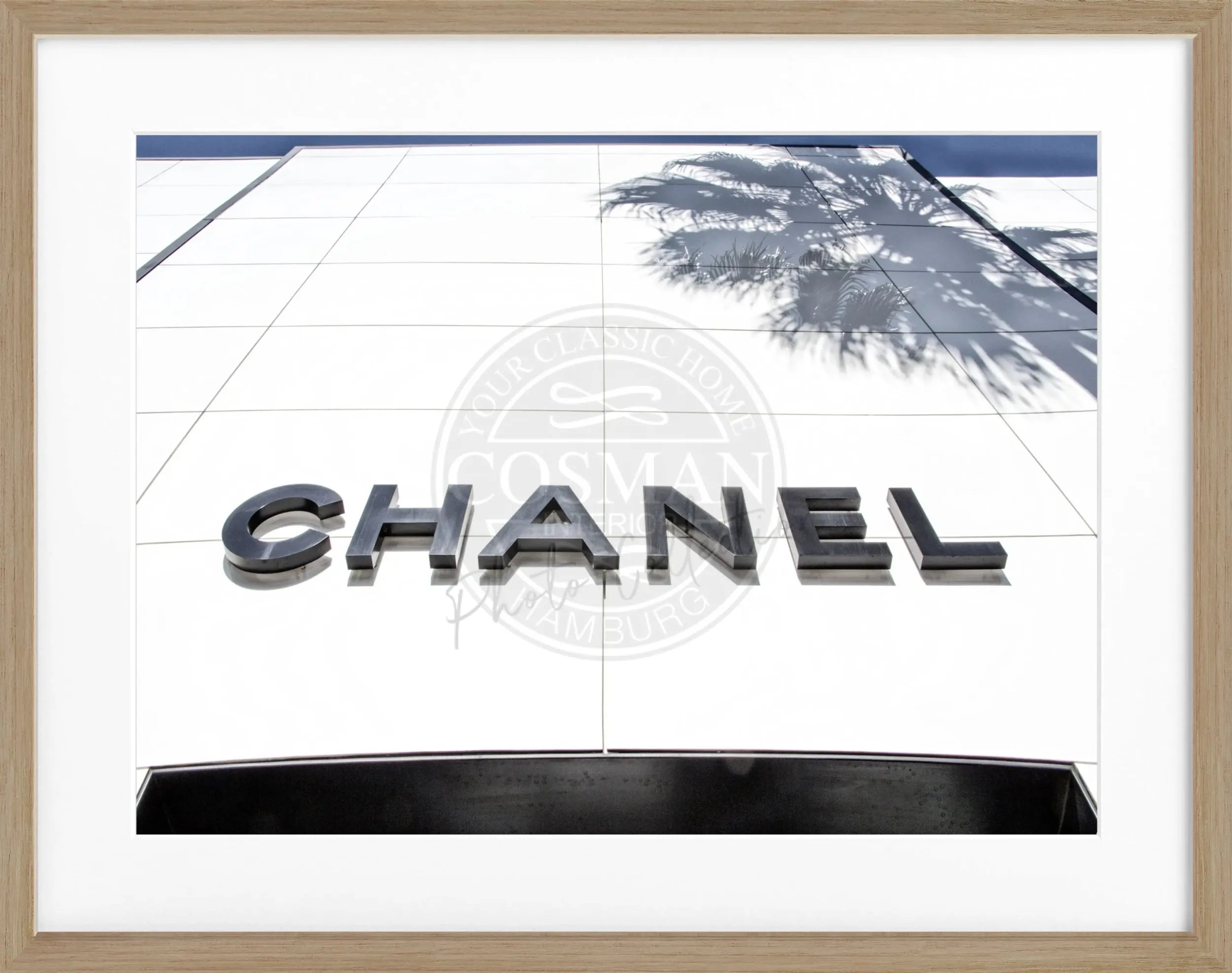 Schwarzweiß-Poster mit Rahmen, Kalifornien Beverly Hills, Chanel-Motiv, von Cosman-Photocollection, 31x25 cm