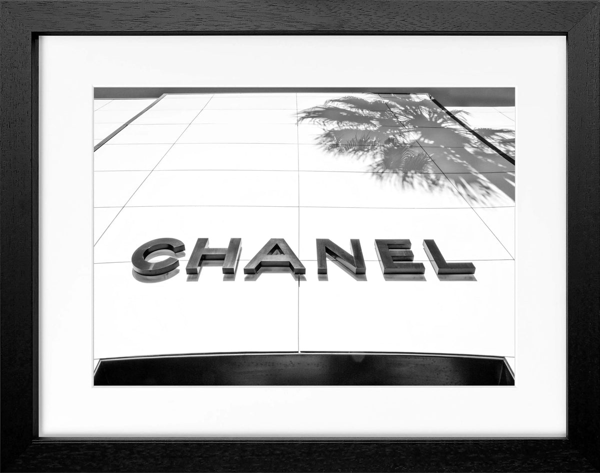 Schwarz-weiß Poster mit Rahmen, Kalifornien Beverly Hills, mit Chanel-Motiv, von Cosman-Photocollection, 31x25cm