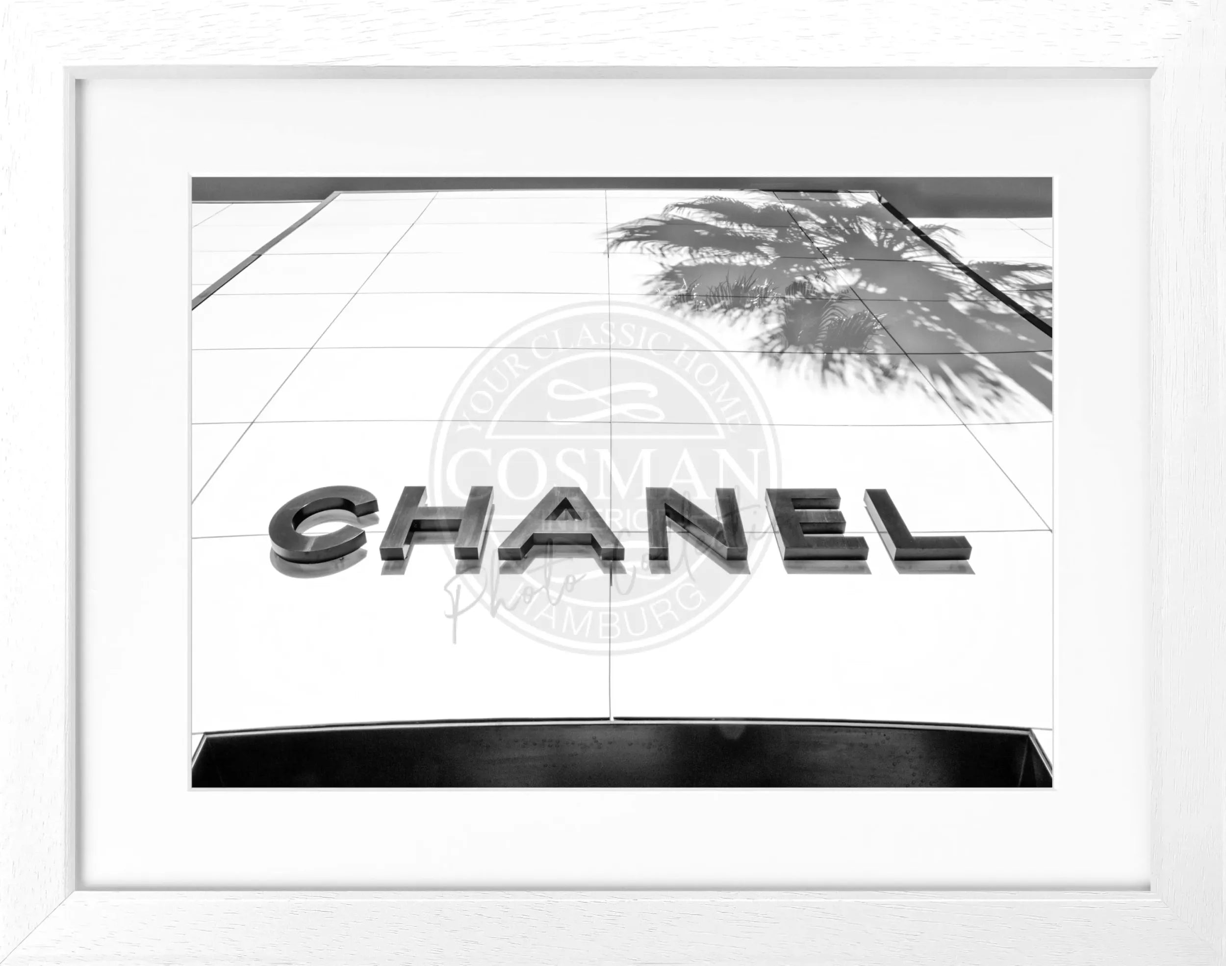 Schwarz-weiß Poster mit Rahmen, Kalifornien Beverly Hills, mit Chanel-Motiv, von Cosman-Photocollection, 31x25 cm