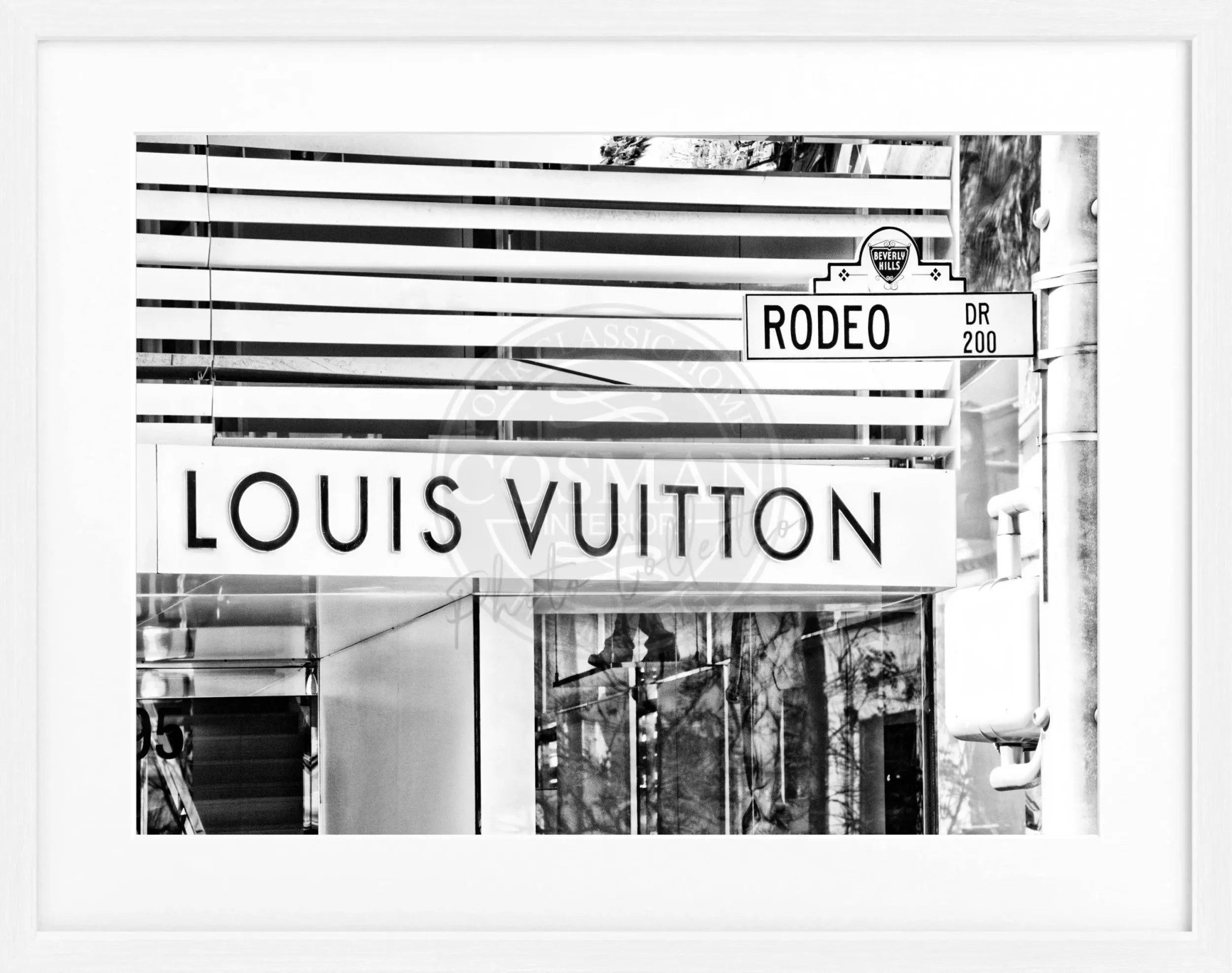 Schwarz-weiß Poster mit Rahmen, Kalifornien Beverly Hills, Louis Vuitton Motiv, von Cosman-Photocollection, 31x25cm