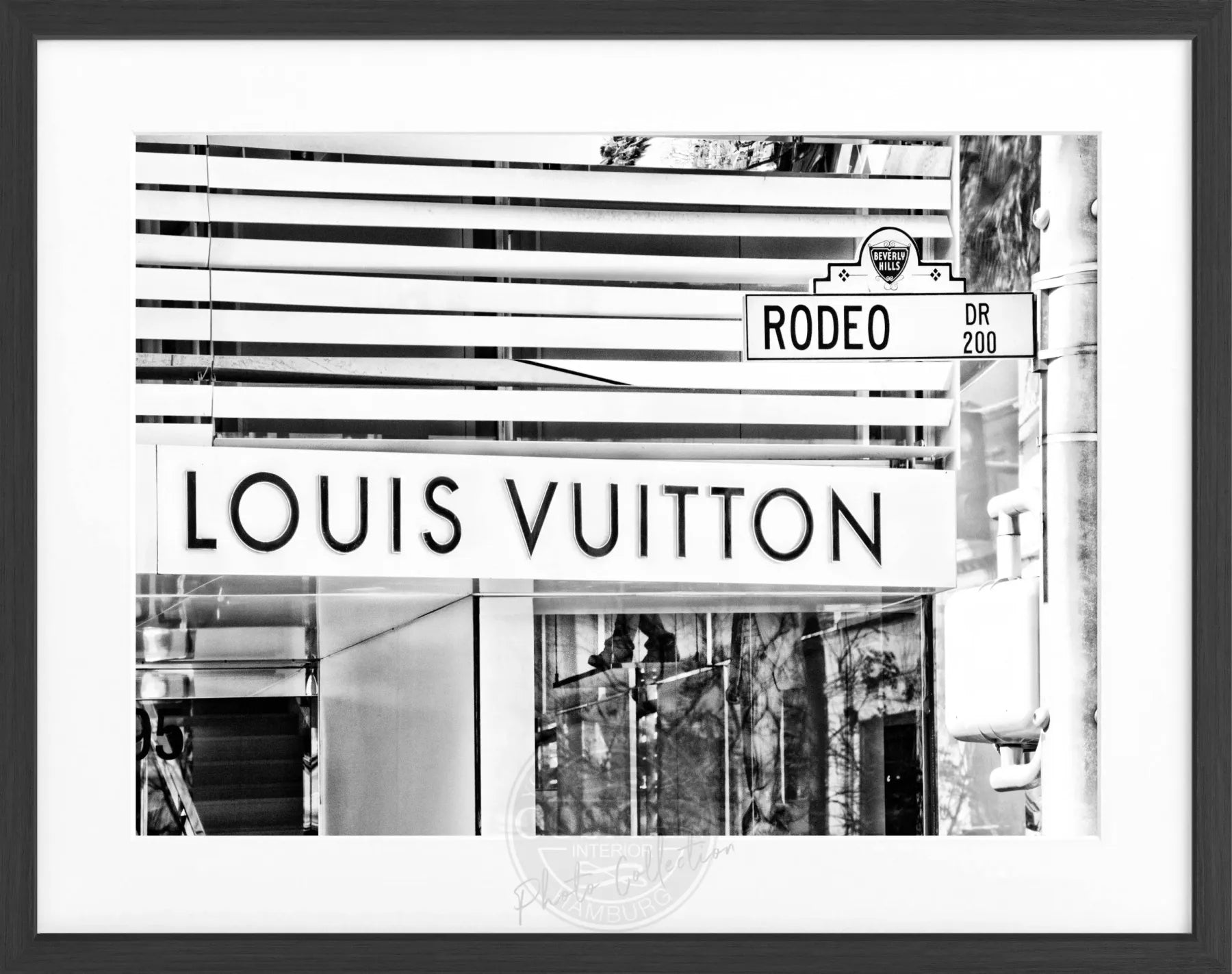 Schwarz-weiß Poster mit Rahmen, Kalifornien Beverly Hills, Louis Vuitton Motiv, von Cosman-Photocollection, 31x25 cm