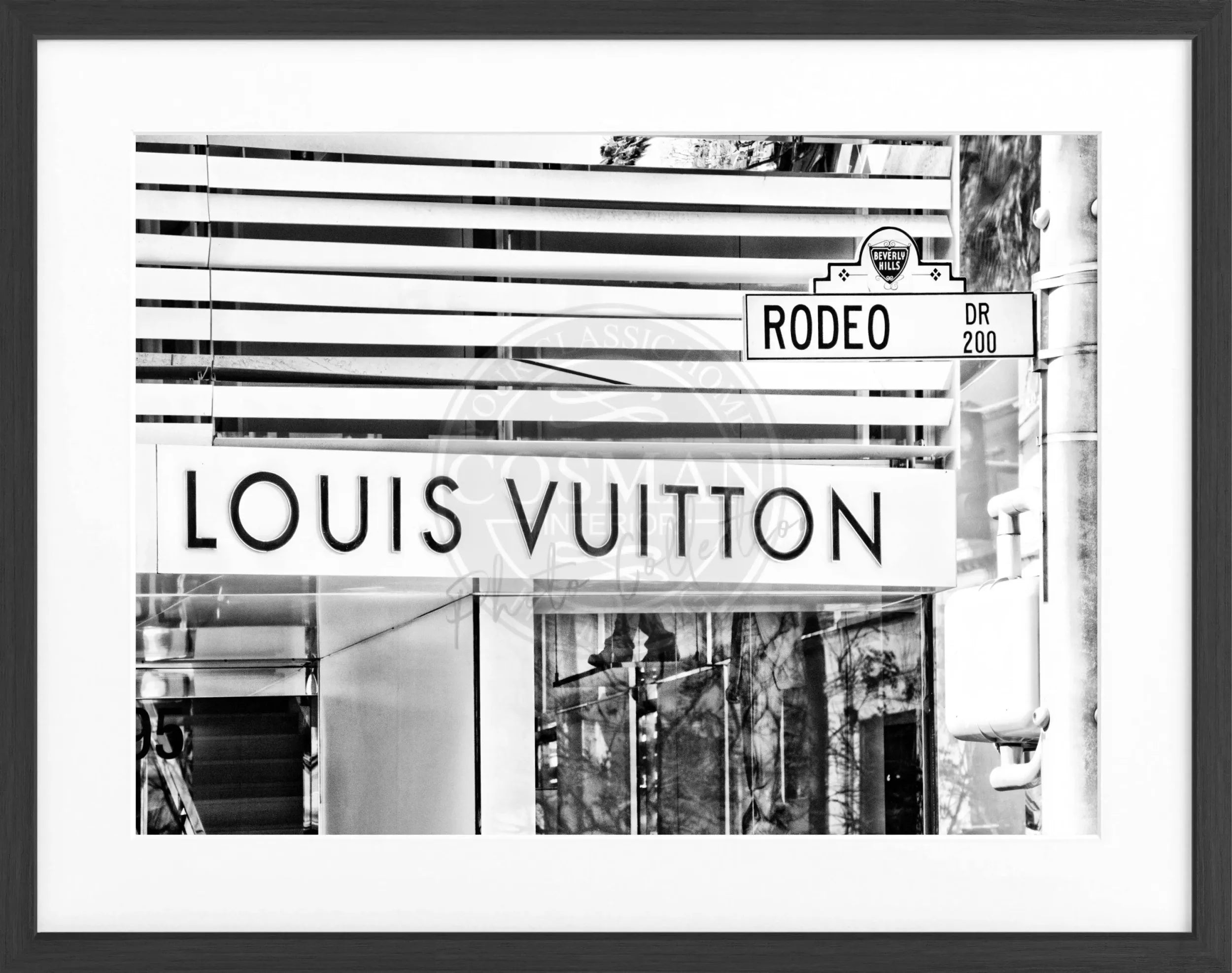 Schwarz-weiß Poster mit Rahmen, Kalifornien Beverly Hills, Louis Vuitton Motiv, von Cosman-Photocollection, 31x25 cm
