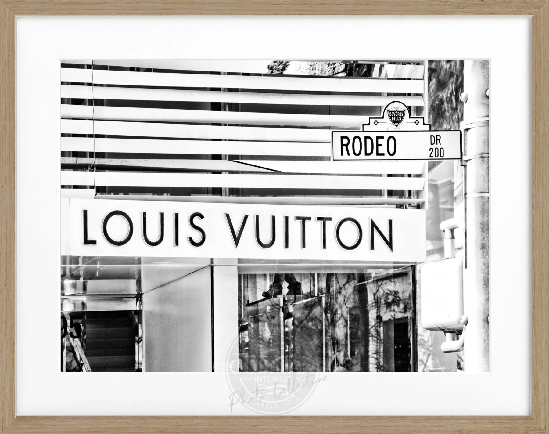 Schwarz-weiß Poster mit Rahmen, Kalifornien Beverly Hills, Louis Vuitton Motiv, von Cosman-Photocollection, 31x25cm
