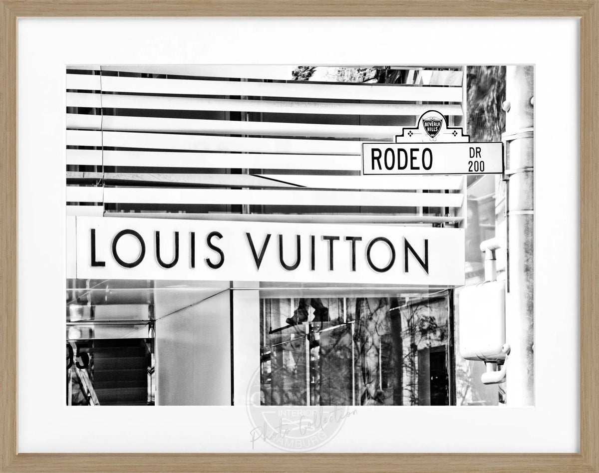 Schwarz-weiß Poster mit Rahmen, Kalifornien Beverly Hills, Louis Vuitton Motiv, von Cosman-Photocollection, 31x25cm