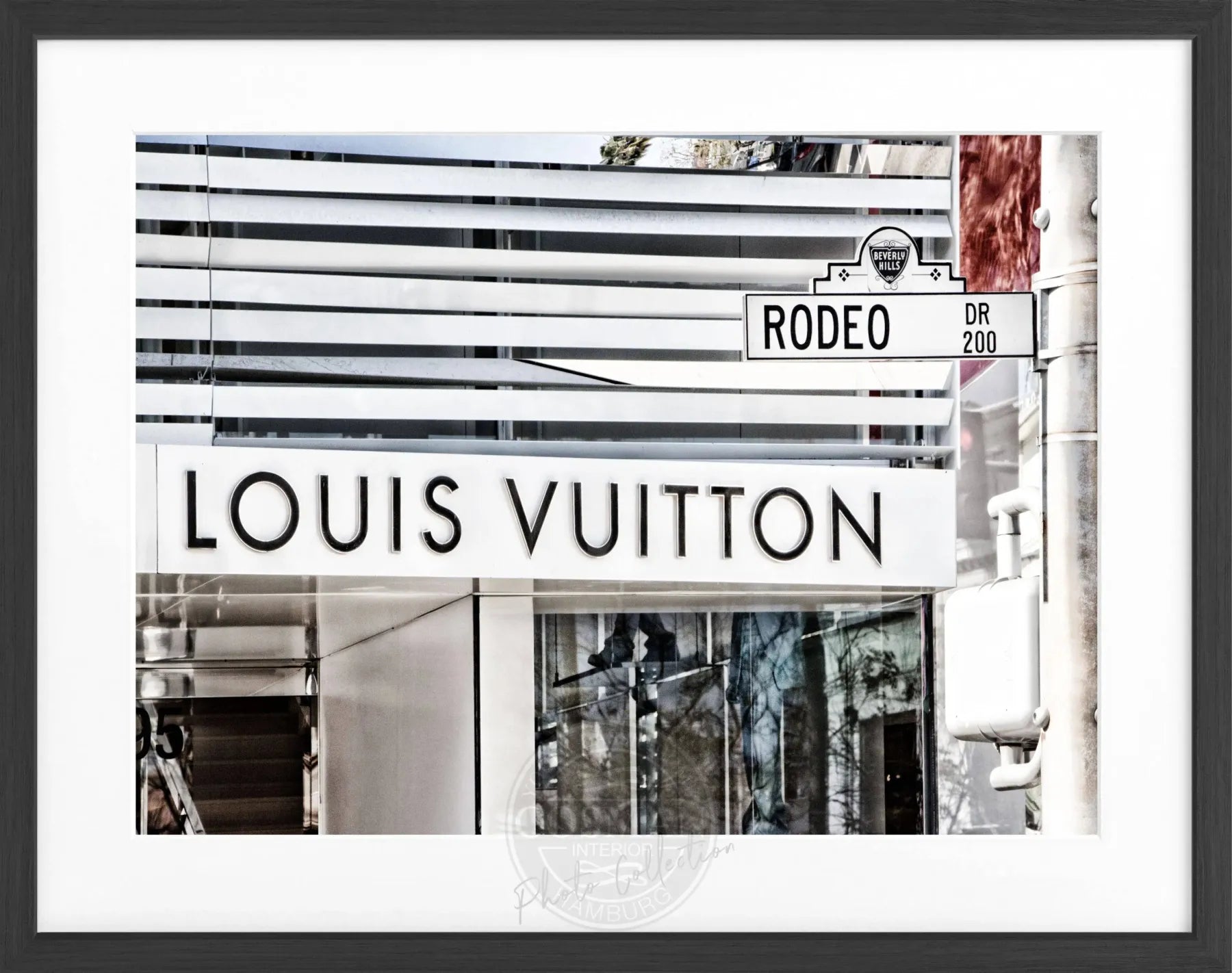 Schwarz-weiß Poster mit Rahmen, Kalifornien Beverly Hills, Louis Vuitton Motiv, 31x25 cm, von Cosman-Photocollection
