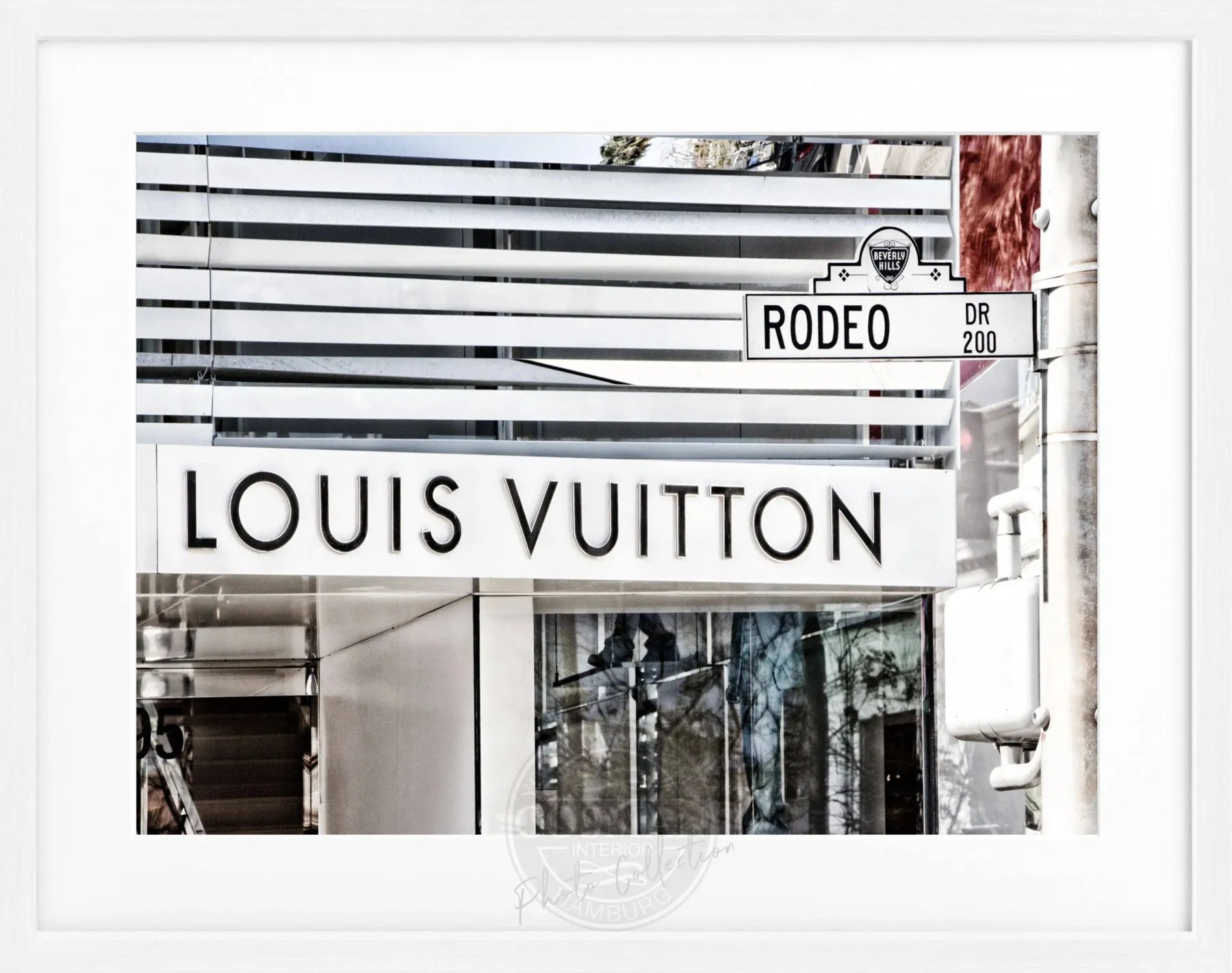 Schwarz-weiß Poster mit Rahmen, Kalifornien Beverly Hills, Louis Vuitton Motiv, von Cosman-Photocollection, 31x25cm