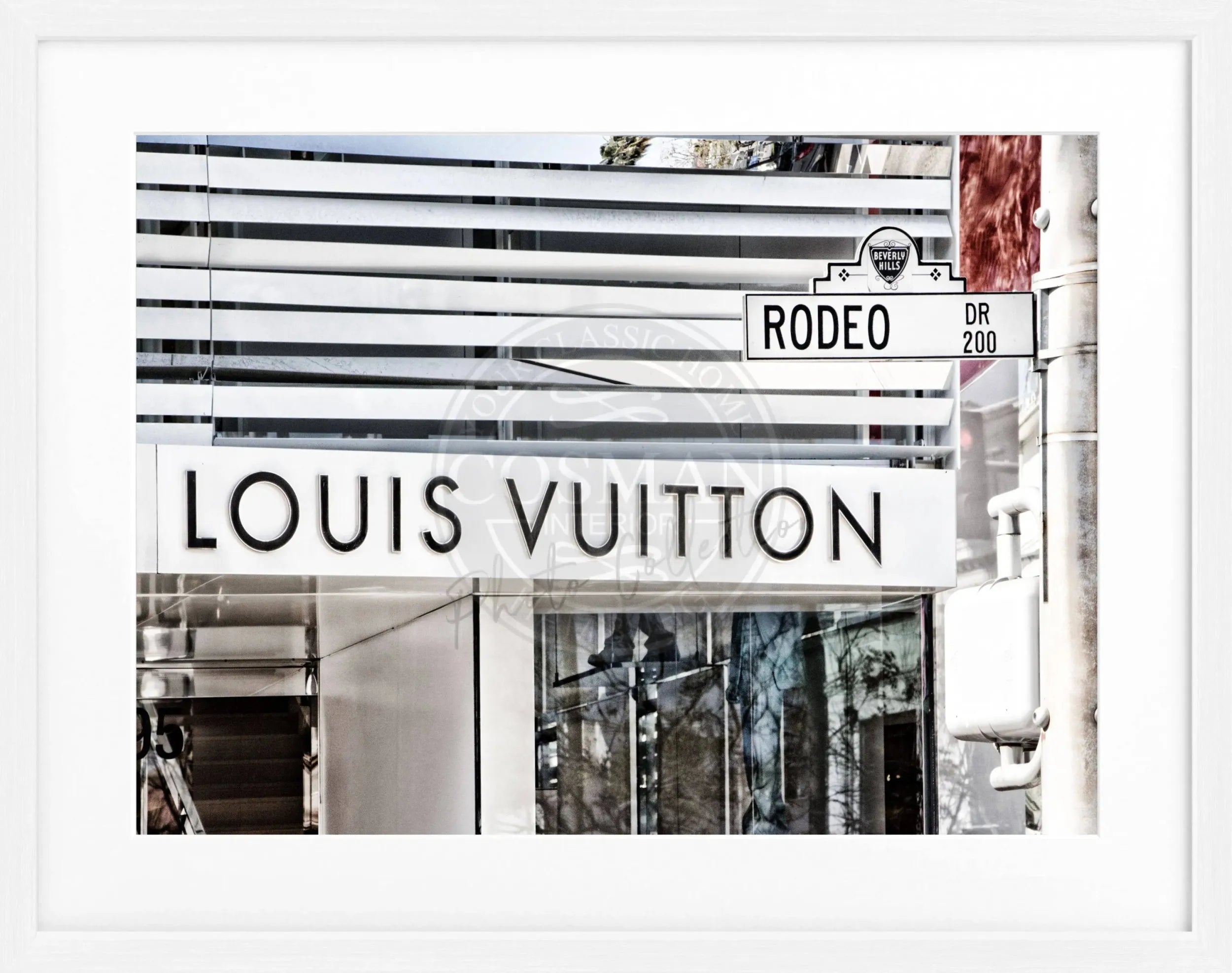 Schwarz-weiß Poster mit Rahmen, Kalifornien Beverly Hills, Louis Vuitton Motiv, von Cosman-Photocollection, 31x25cm