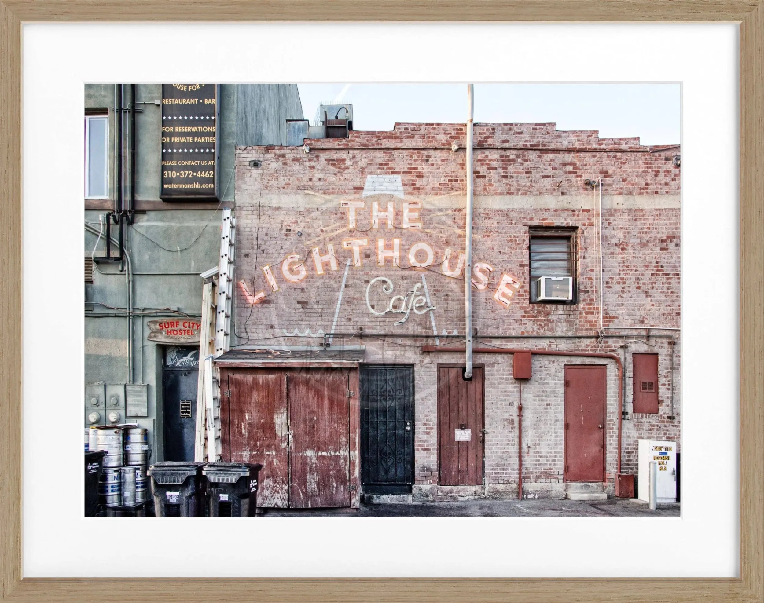 Schwarz-weiß Poster mit Rahmen von Cosman-Photocollection, Kalifornien Hermosa Beach, 31x25 cm, Fotokunst für Wanddekoration