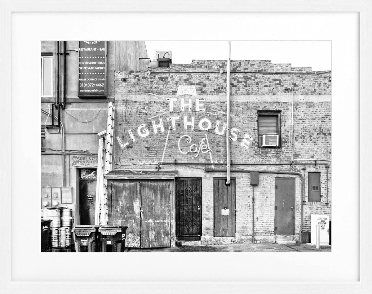 Schwarz-weiß Poster mit Rahmen von Cosman-Photocollection, Kalifornien Hermosa Beach, 31x25 cm, Kunstfotografie