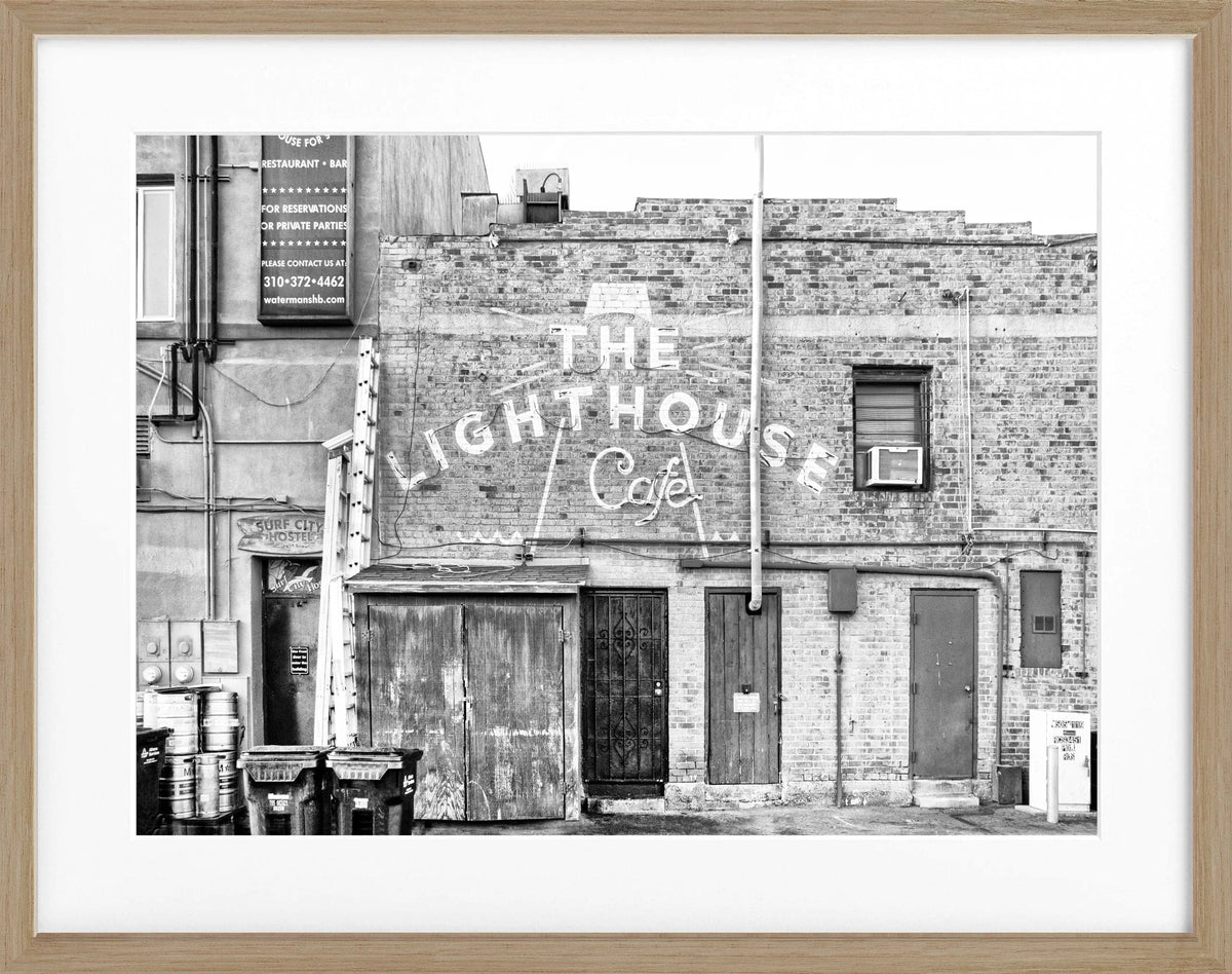 Schwarz-weiß Poster von Cosman-Photocollection mit Rahmen, zeigt das Kalifornien-Motiv Hermosa Beach, 31x25 cm
