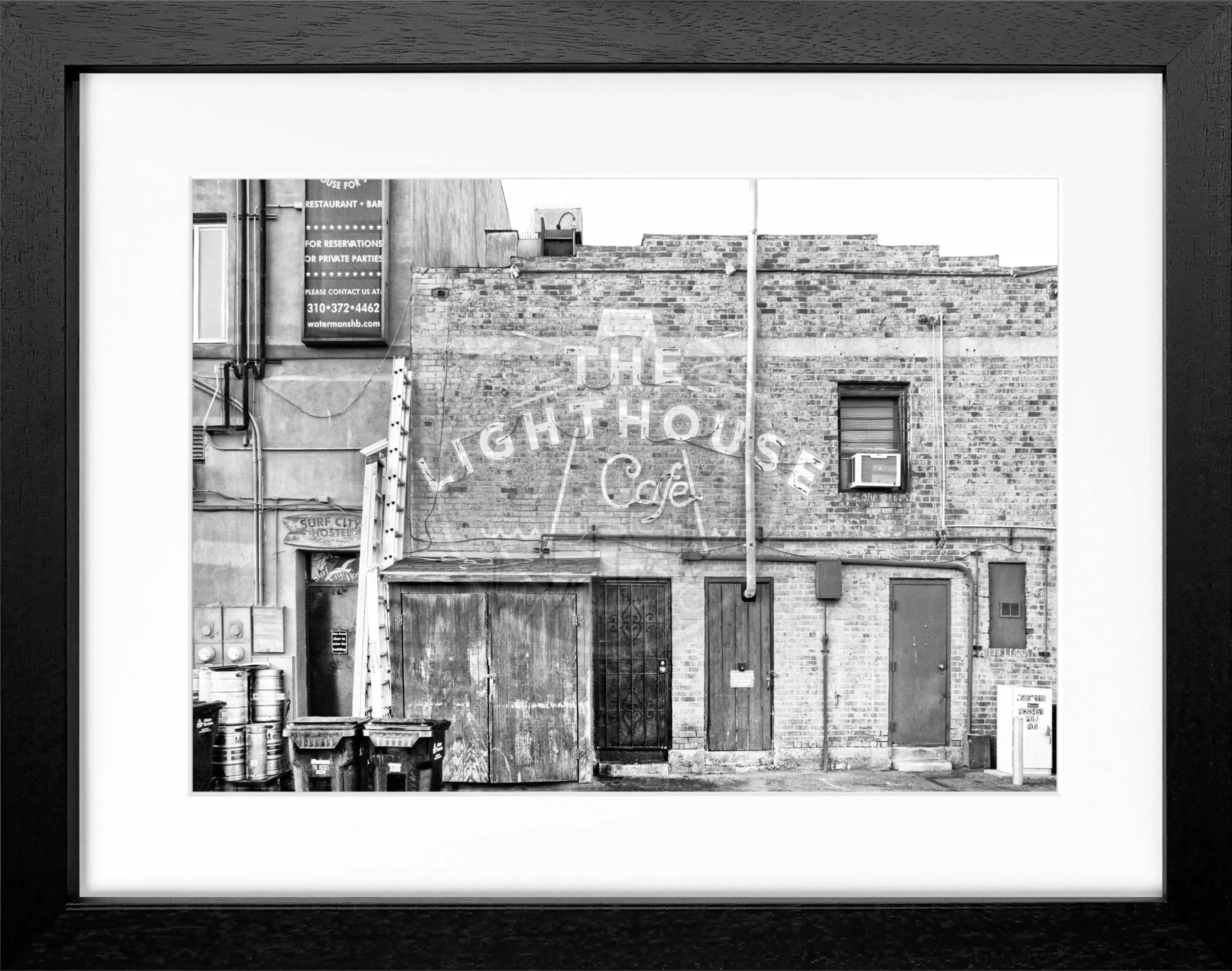 Schwarz-weiß Poster mit Rahmen von Cosman-Photocollection, Kalifornien Hermosa Beach, 31x25cm, Wanddekoration