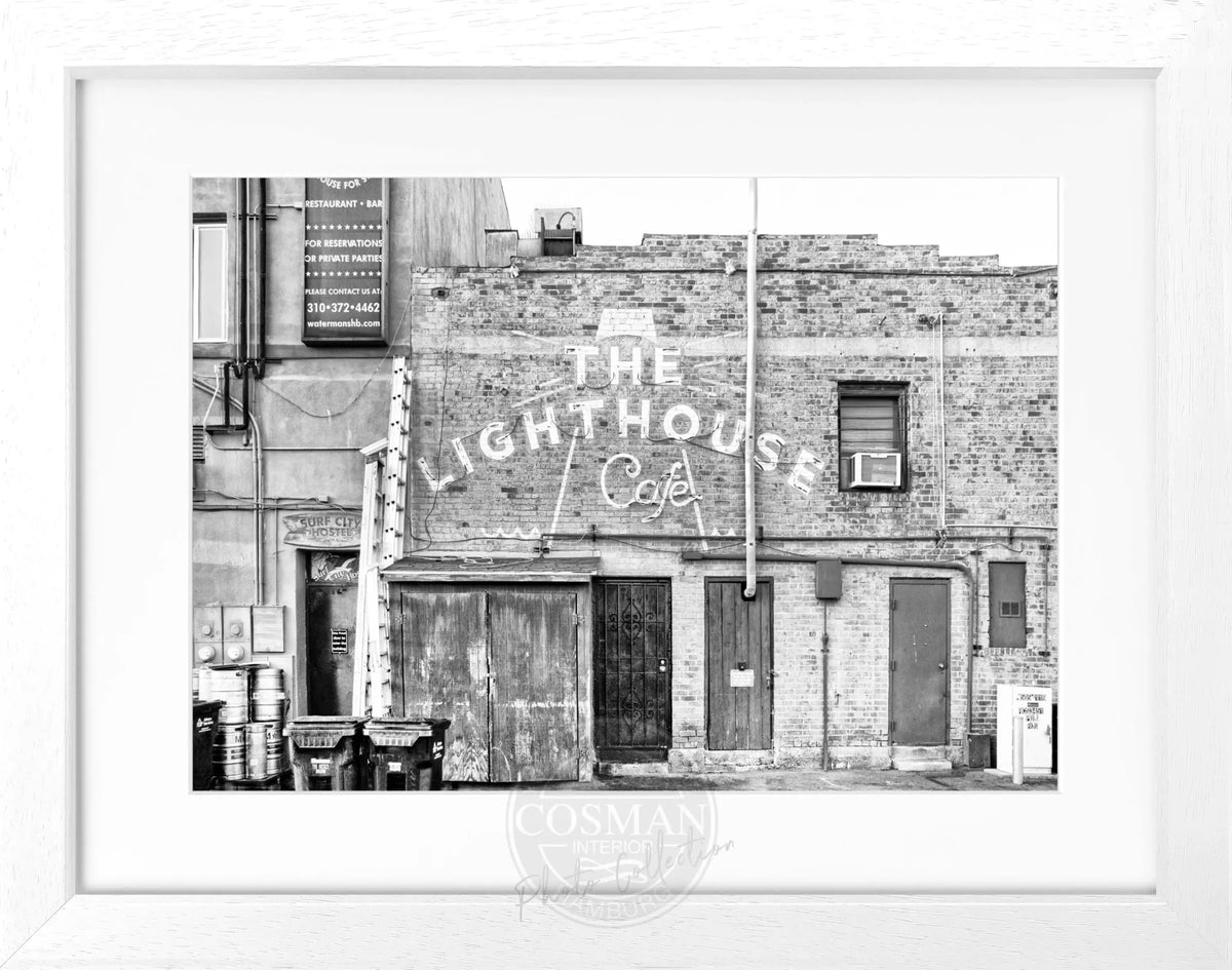 Schwarz-weiß Poster mit Rahmen von Cosman-Photocollection, Kalifornien Hermosa Beach, 31x25cm, Wanddekoration