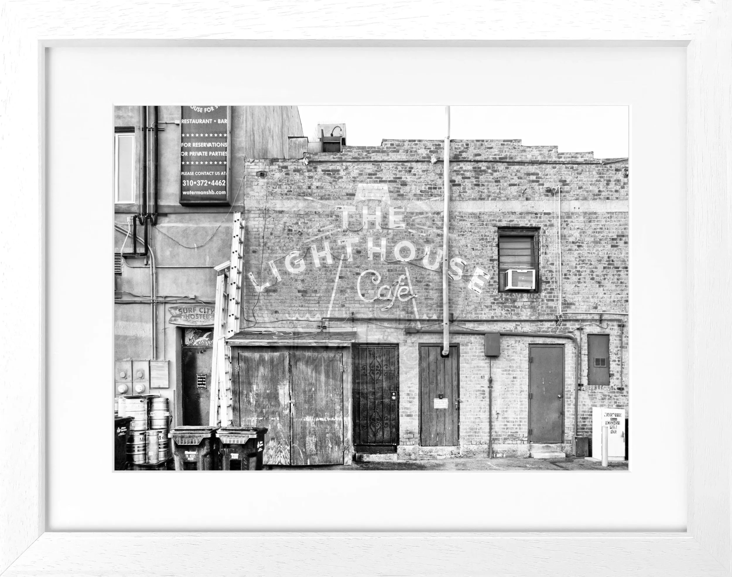 Schwarz-weiß Poster mit Rahmen von Cosman-Photocollection, Kalifornien Hermosa Beach, 31x25cm, Wanddekoration