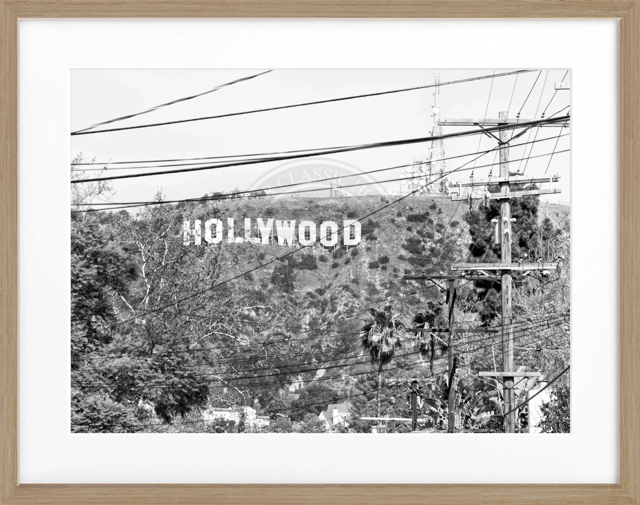 Schwarz-weiß Poster mit Rahmen von Cosman-Photocollection, Kalifornien Hollywood ’Sign’, 31x25cm, Wanddekoration