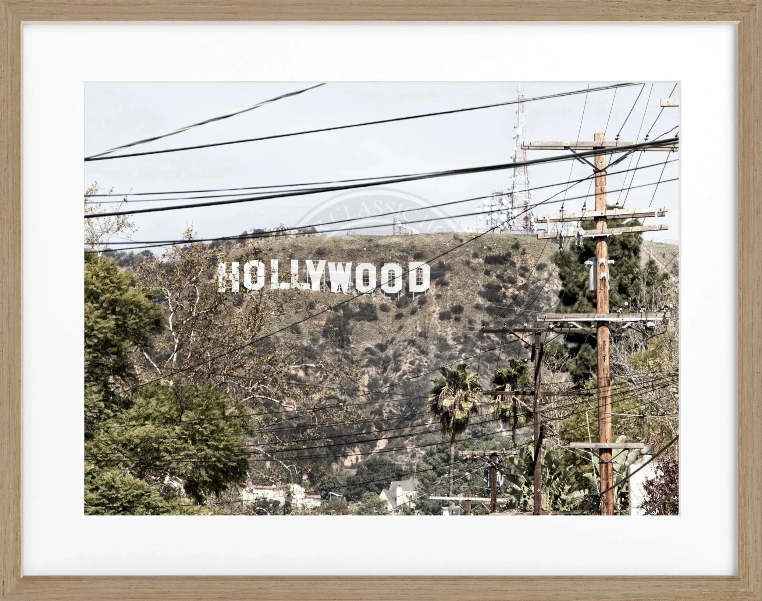 Schwarz-weiß Poster mit Rahmen von Cosman-Photocollection, Kalifornien Hollywood ’Sign’, 31x25cm, Wanddekoration