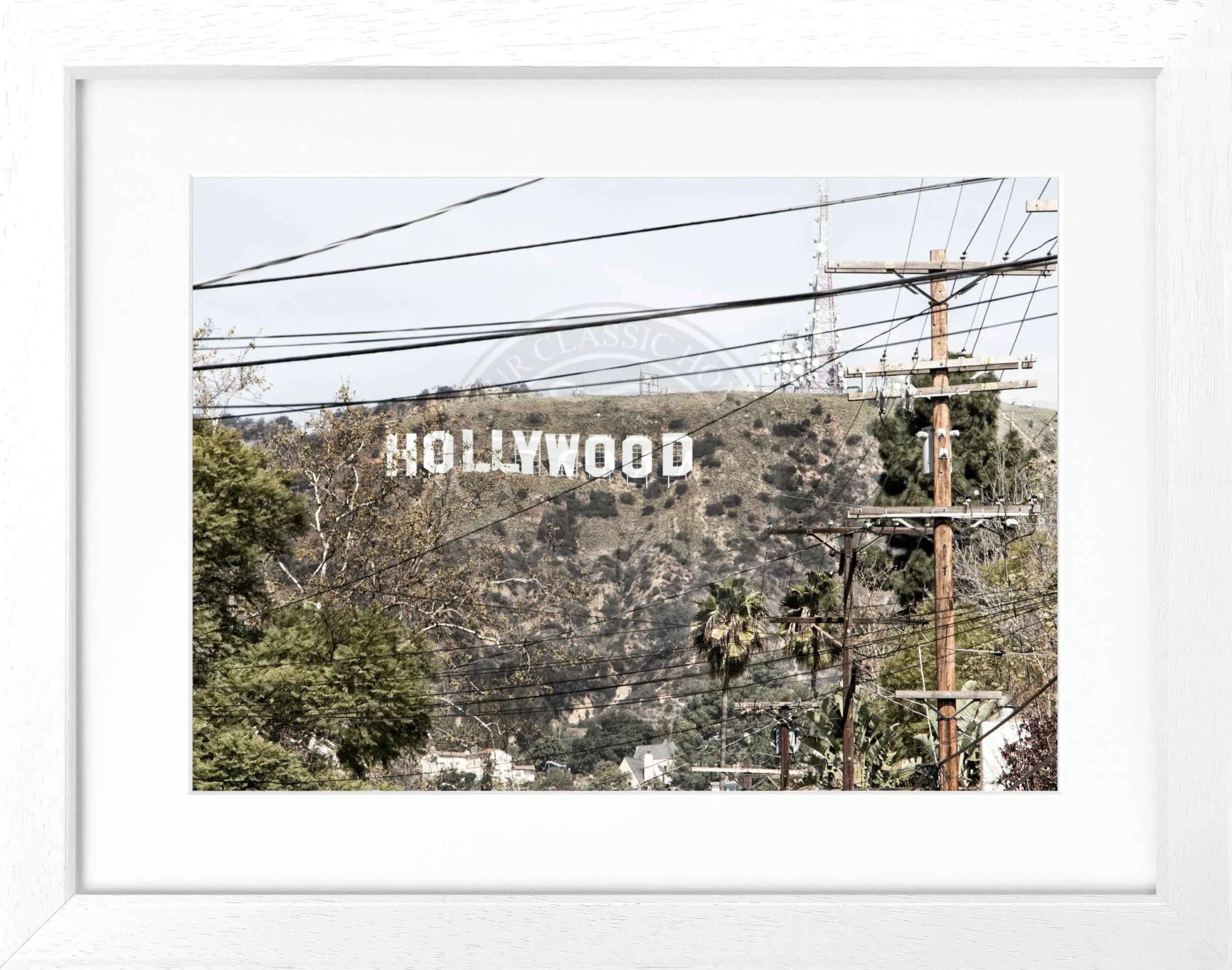 Schwarz-weiß Poster mit Rahmen von Cosman-Photocollection, Kalifornien Hollywood Sign Motiv, 31x25 cm