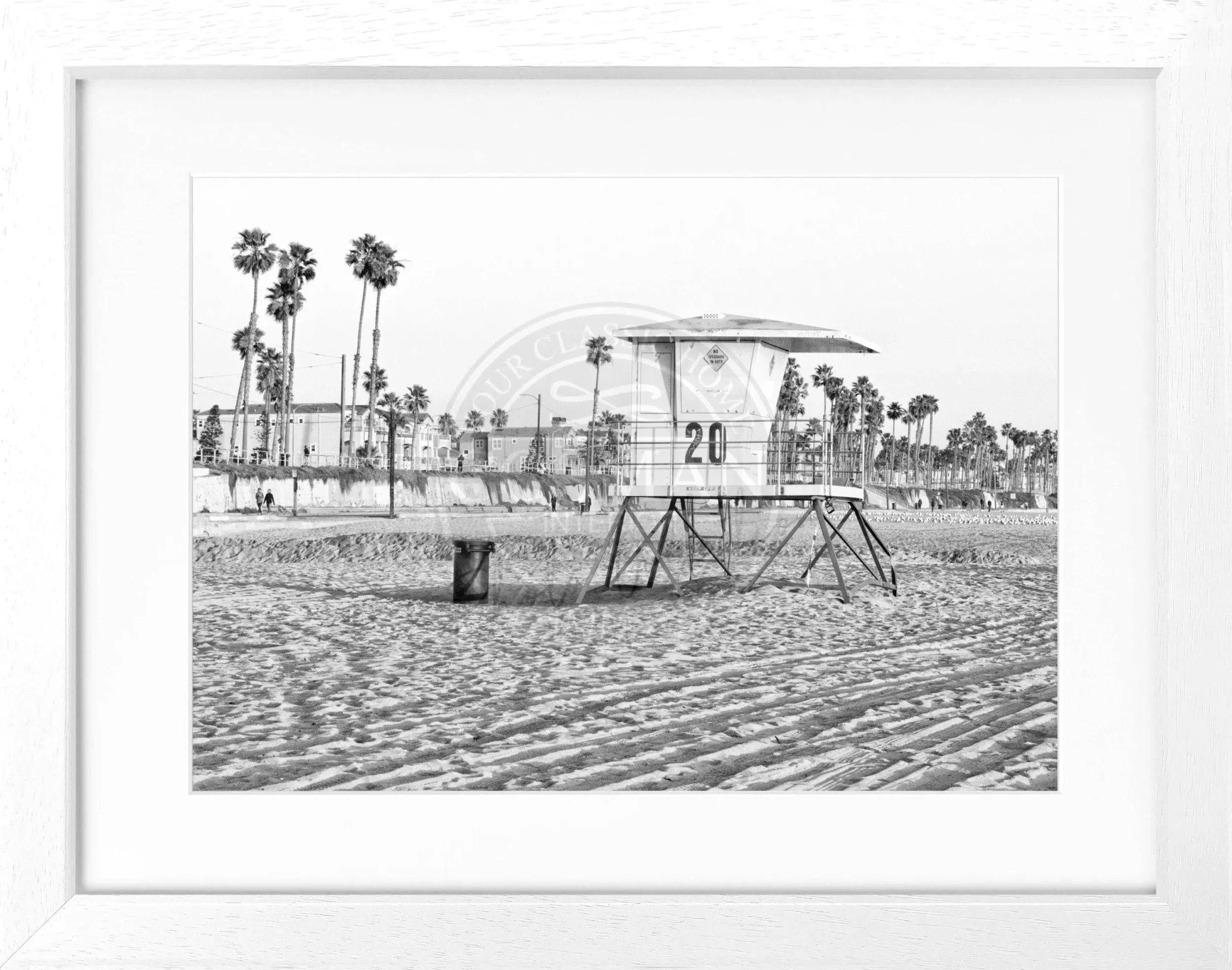 Schwarz-weiß Poster mit Rahmen, Kalifornien Huntington Beach Lifeguard, Cosman-Photocollection, 31x25 cm, Wanddekoration