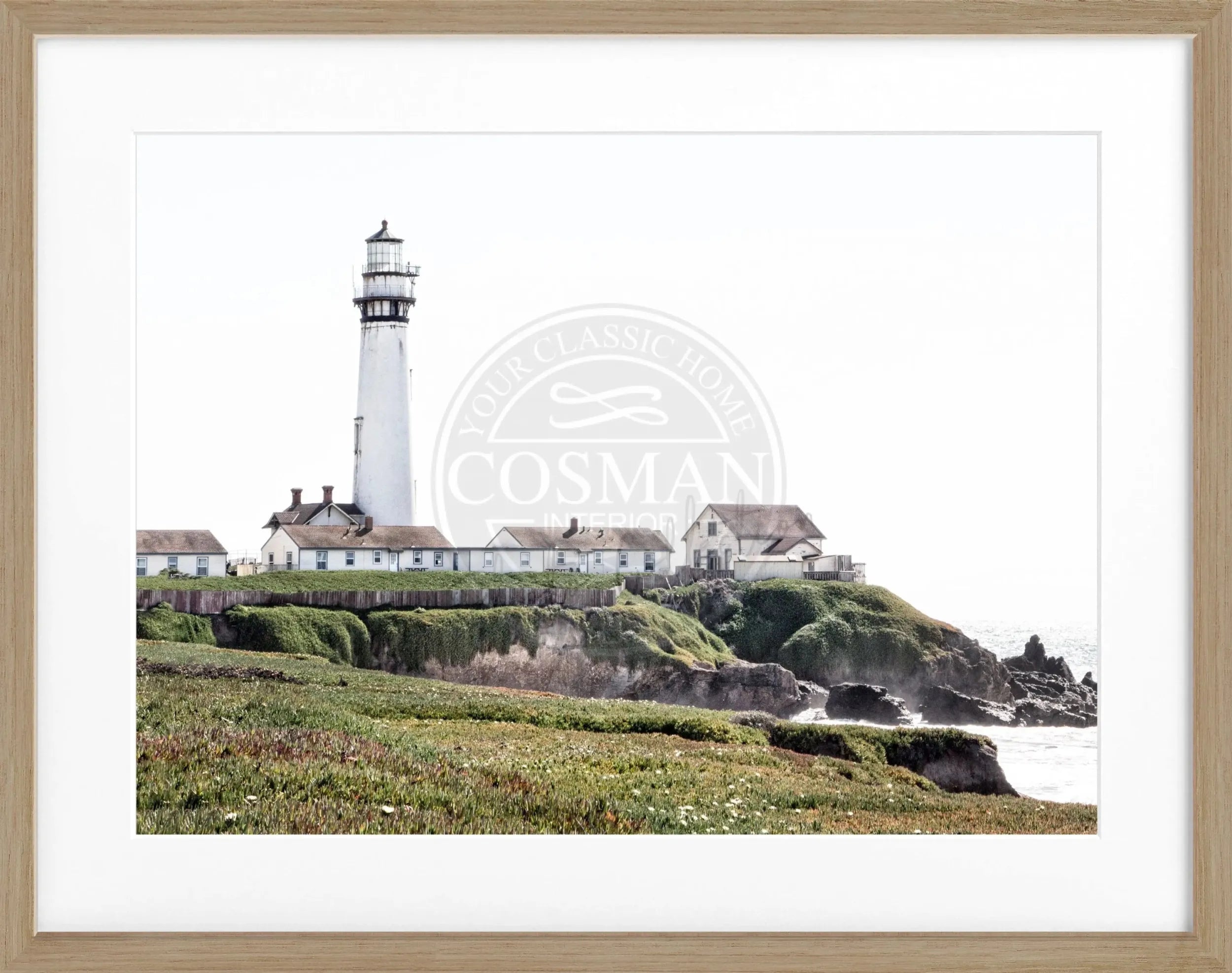 Schwarz-weiß Poster mit Rahmen von Kalifornien, Leuchtturm Motiv, von Cosman-Photocollection, 31x25cm.