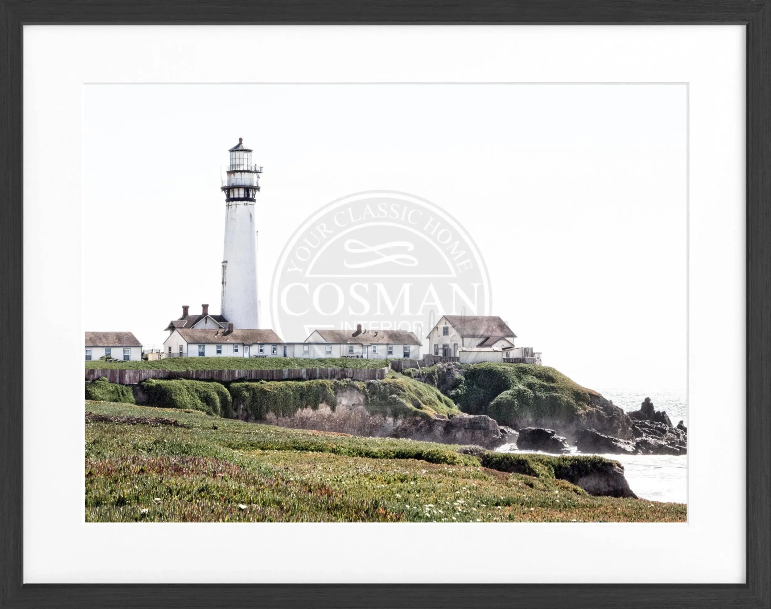 Schwarz-weiß Poster mit Rahmen von Kalifornien, Leuchtturm-Motiv, von Cosman-Photocollection, 31x25cm, Wanddekoration