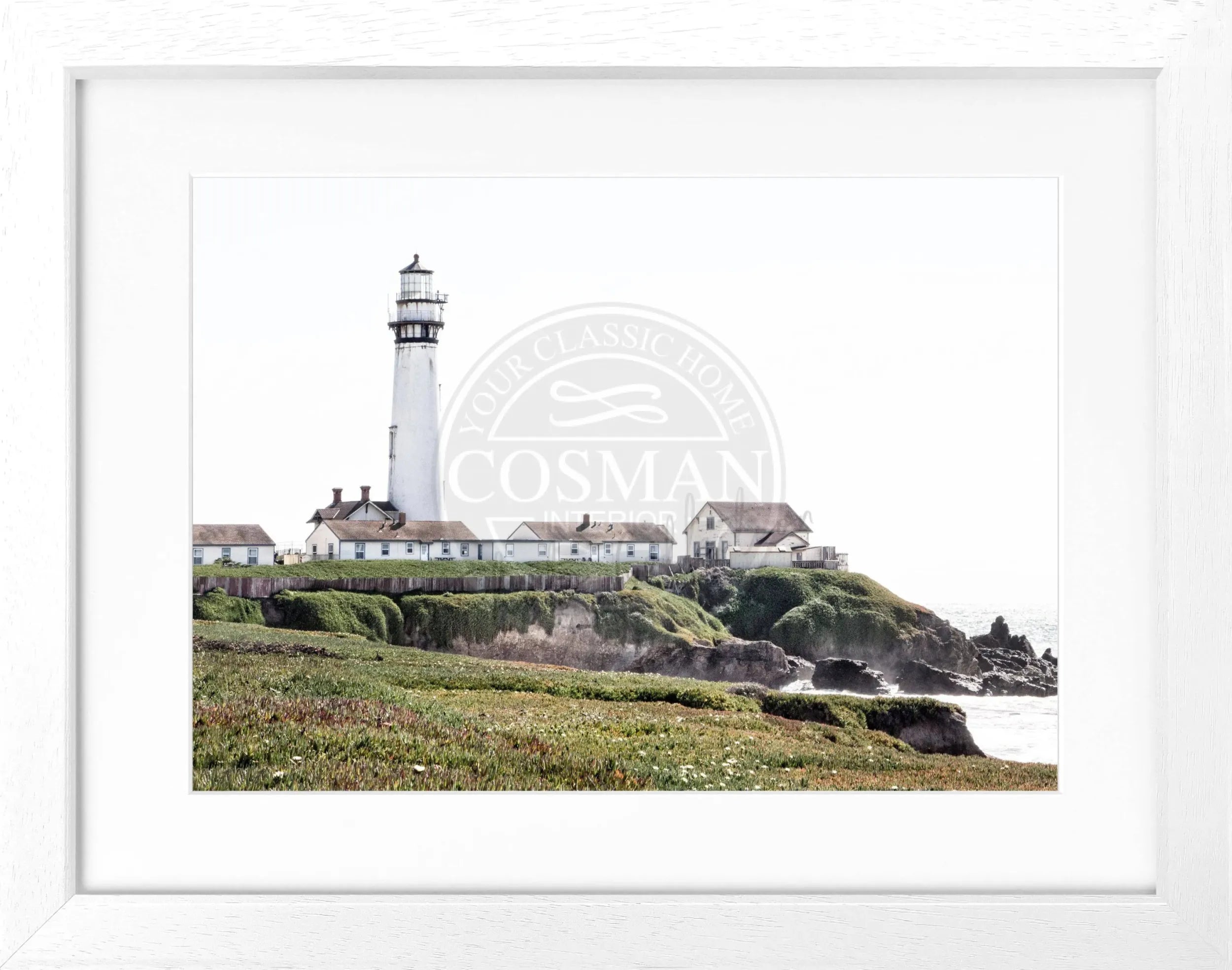 Schwarz-weiß Poster mit Rahmen, Kalifornien Leuchtturm Motiv, von Cosman-Photocollection, 31x25 cm, Wanddekoration