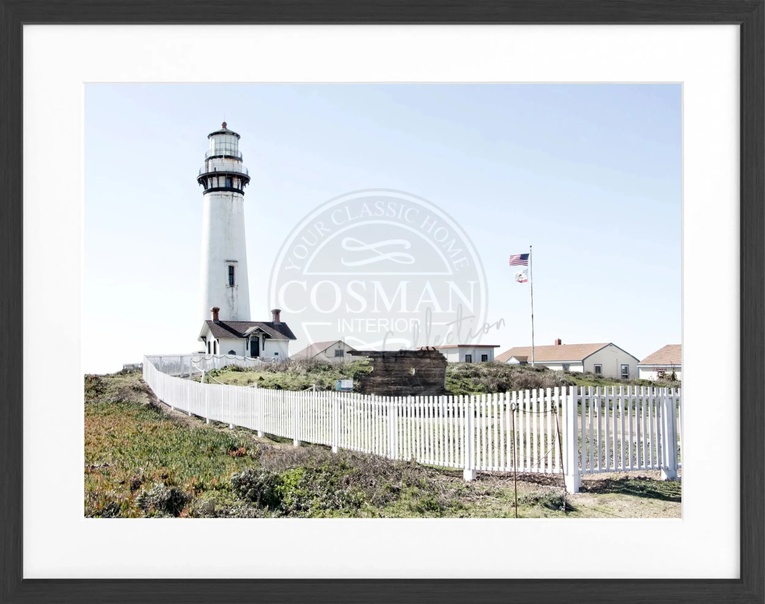 Schwarz-weiß Poster mit Rahmen, Kalifornien Pigeon Point Leuchtturm, Cosman-Photocollection, 31x25 cm, Wanddekoration
