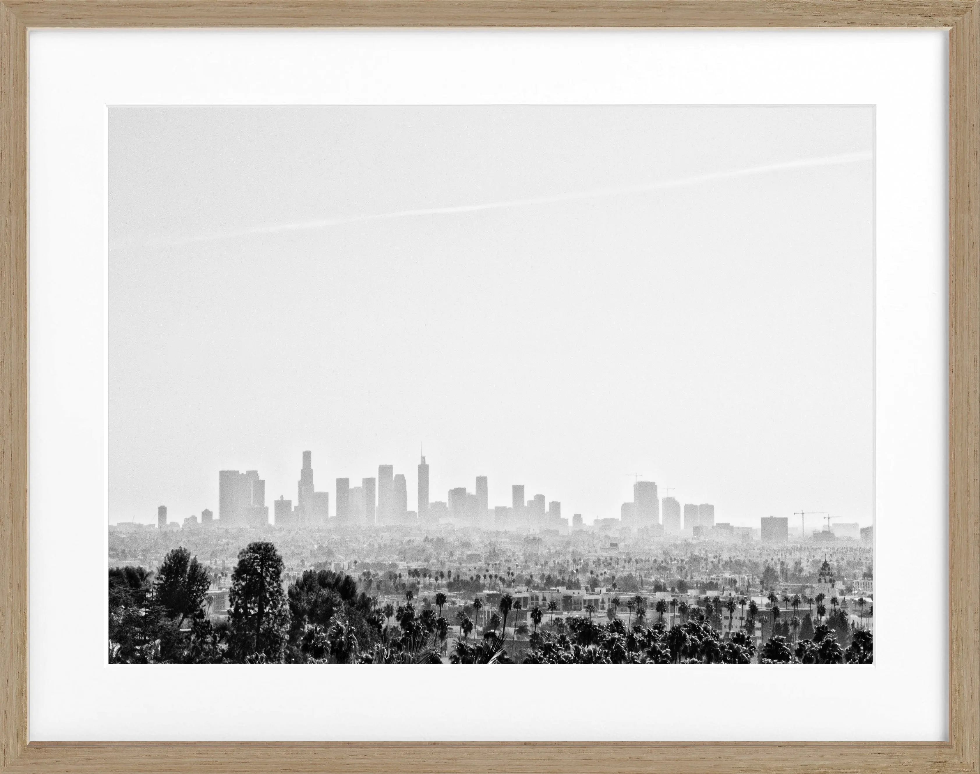Schwarz-weiß Poster mit Rahmen, Kalifornien Los Angeles Skyline, Cosman-Photocollection, 31x25 cm, modernes Wandbild