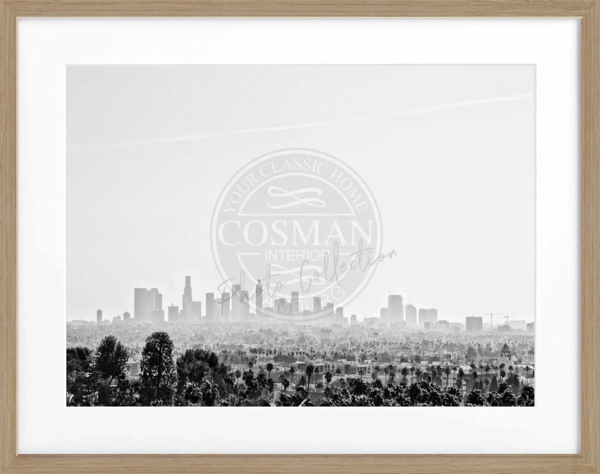 Schwarz-weiß Poster mit Rahmen, Kalifornien Los Angeles Skyline, Cosman-Photocollection, 31x25 cm, beeindruckendes Stadtmotiv