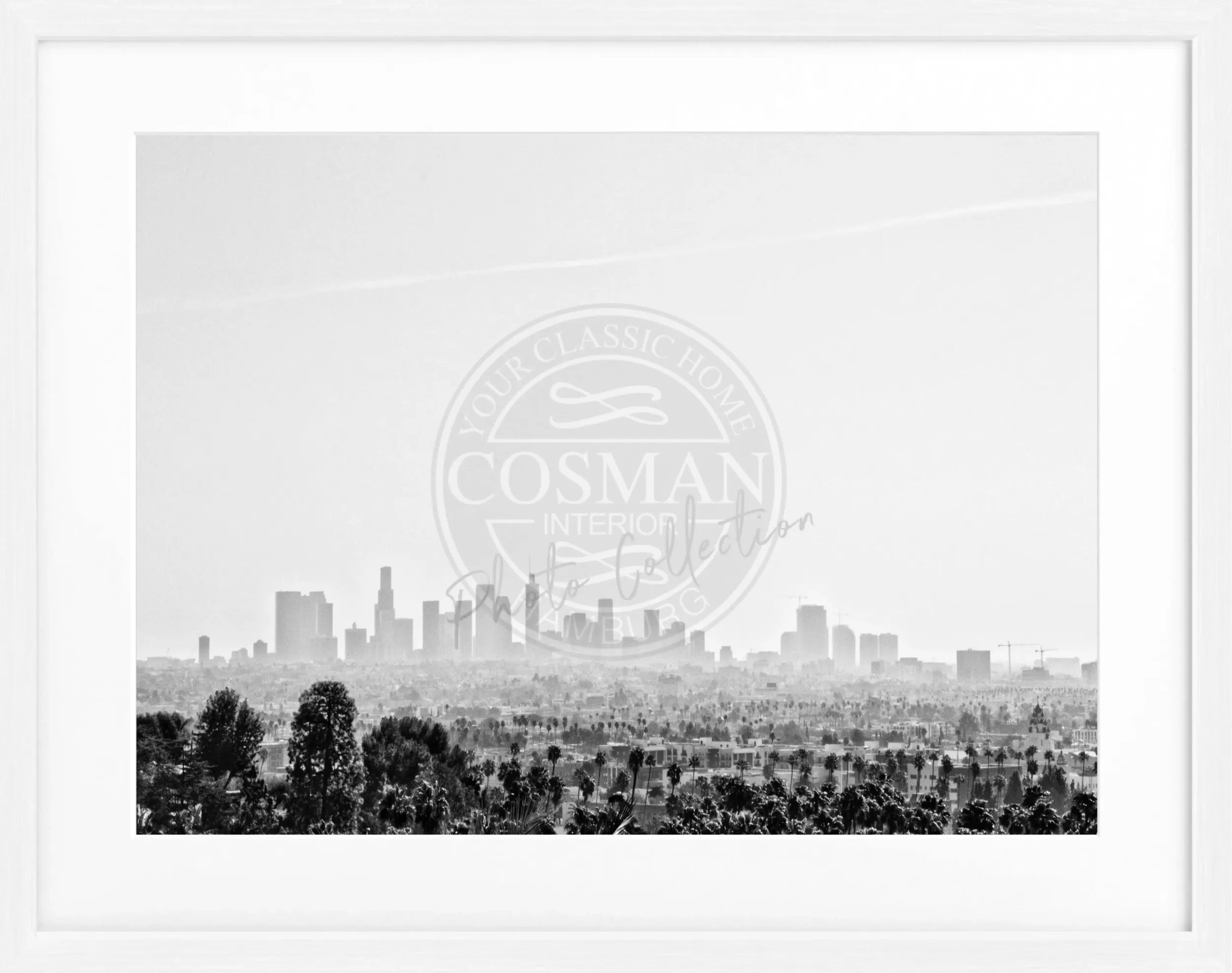 Schwarz-weiß Poster mit Rahmen, Kalifornien Los Angeles Skyline, Cosman-Photocollection, 31x25 cm, Wanddekoration